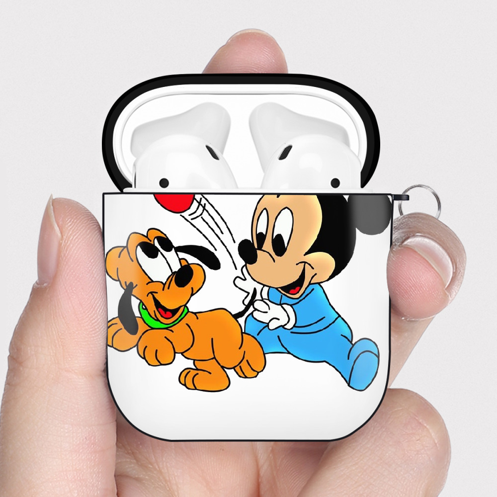 （画像用） ミッキーマウス Mickey Mouse AirPods 第2世代保護ケース ハードシェル ブラック 耐衝撃・防指紋・カラビナ付き