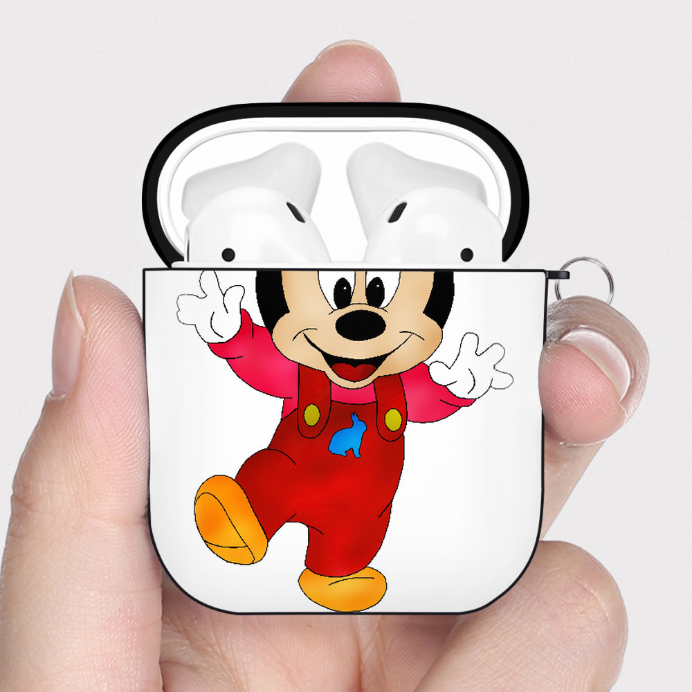 （画像用） ミッキーマウス Mickey Mouse AirPods 第2世代保護ケース ハードシェル ブラック 耐衝撃・防指紋・カラビナ付き