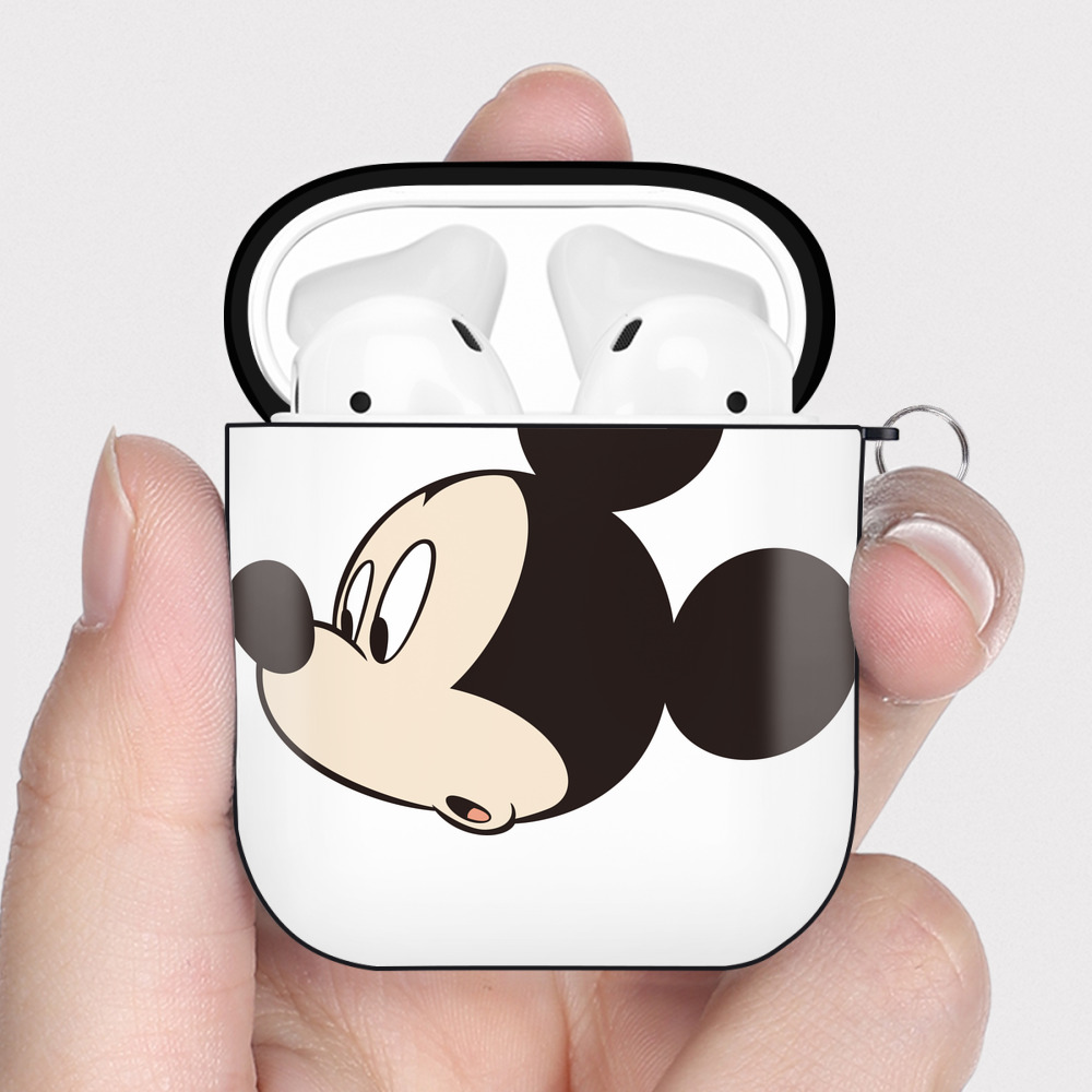 （画像用） ミッキーマウス Mickey Mouse AirPods 第2世代保護ケース ハードシェル ブラック 耐衝撃・防指紋・カラビナ付き