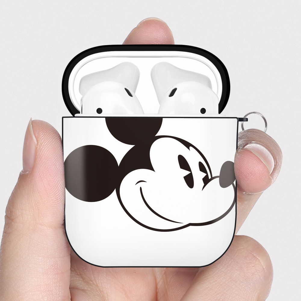 （画像用） ミッキーマウス Mickey Mouse AirPods 第2世代保護ケース ハードシェル ブラック 耐衝撃・防指紋・カラビナ付き