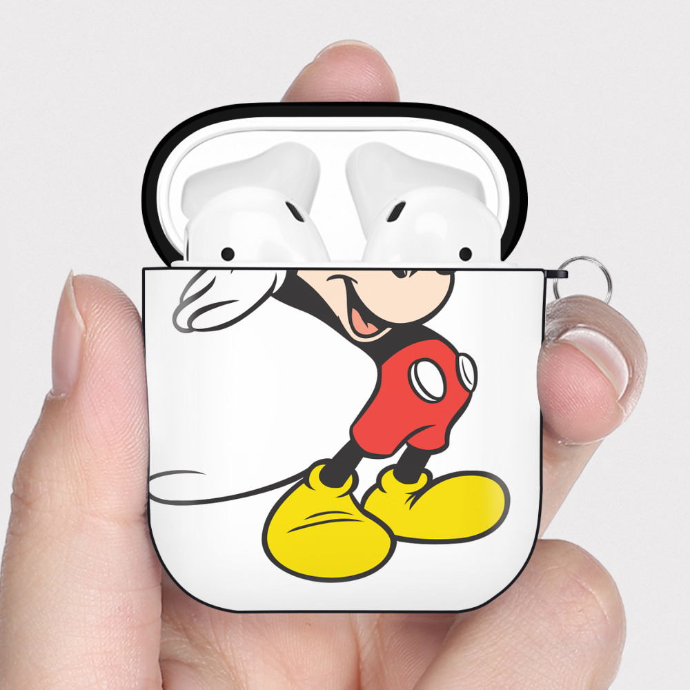 （画像用） ミッキーマウス Mickey Mouse AirPods 第2世代保護ケース ハードシェル ブラック 耐衝撃・防指紋・カラビナ付き