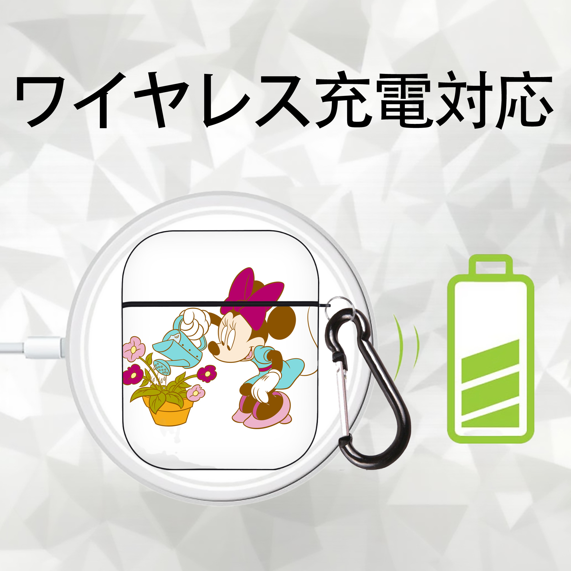 ミッキーマウス Mickey Mouse AirPods 第2世代保護ケース ハードシェル ブラック 耐衝撃・防指紋・カラビナ付き