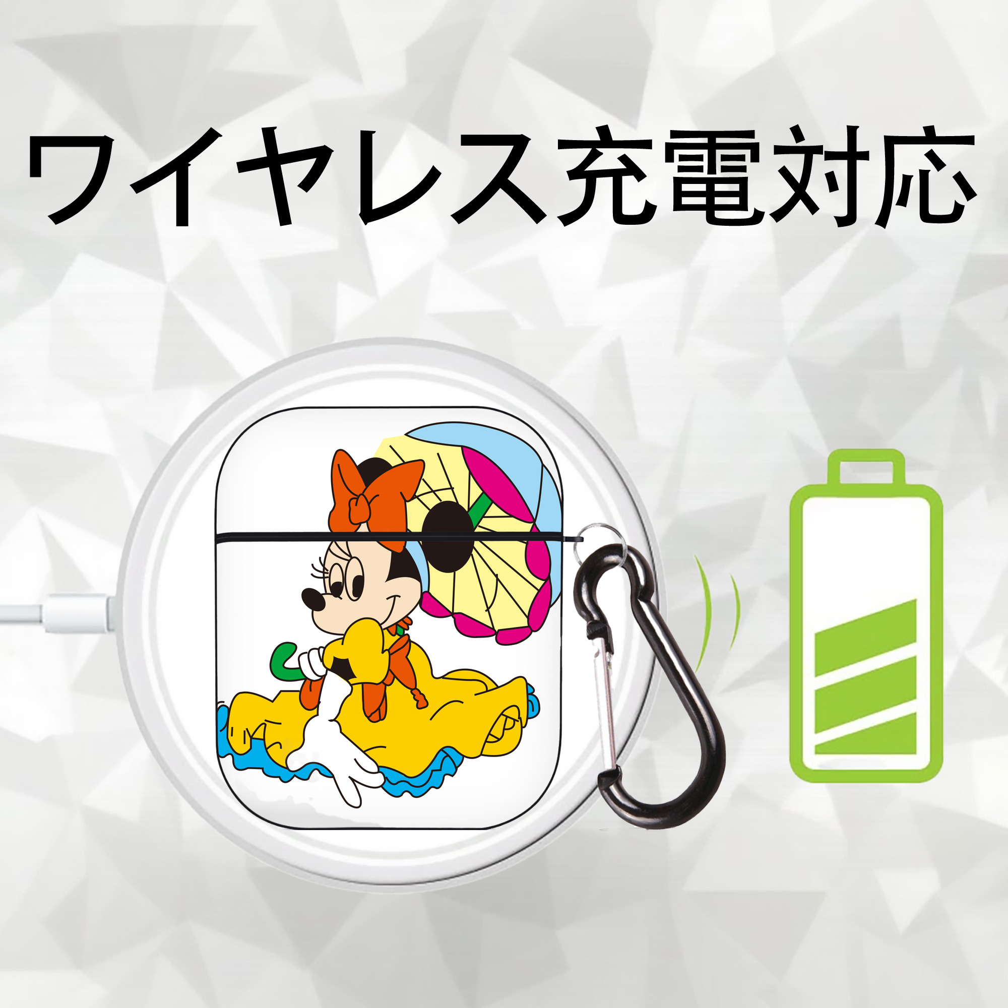 ミッキーマウス Mickey Mouse AirPods 第2世代保護ケース ハードシェル ブラック 耐衝撃・防指紋・カラビナ付き
