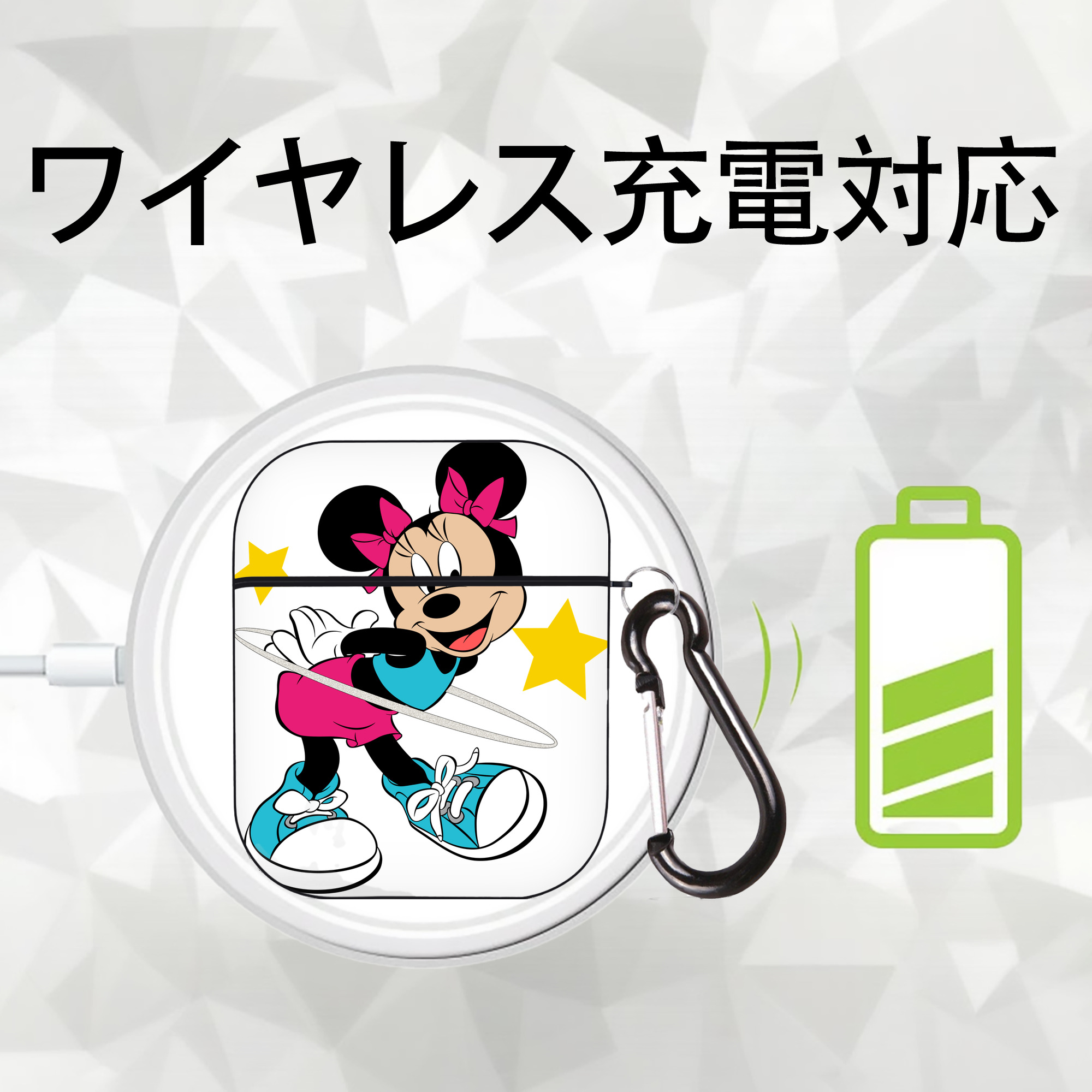 ミッキーマウス Mickey Mouse AirPods 第2世代保護ケース ハードシェル ブラック 耐衝撃・防指紋・カラビナ付き