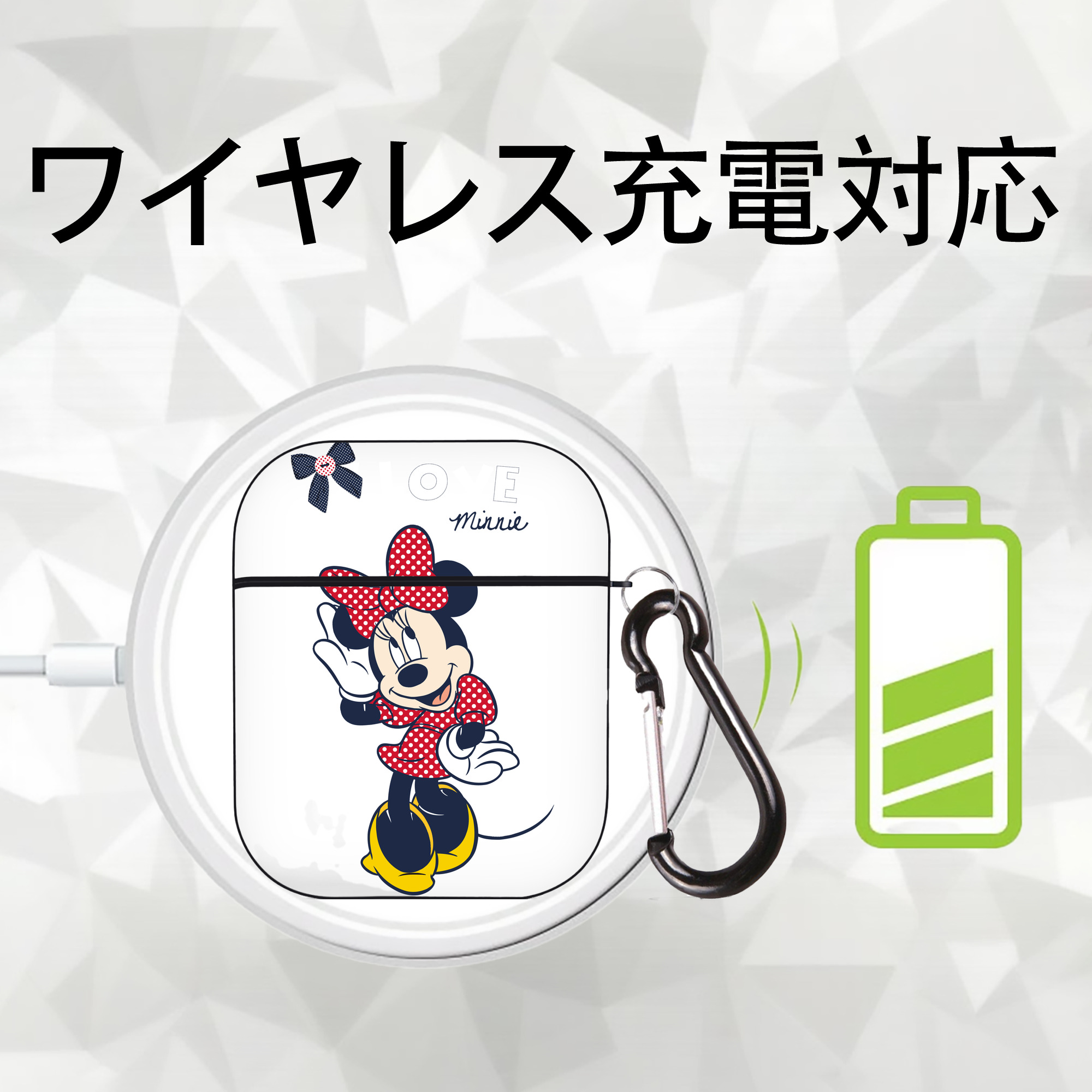 ミッキーマウス Mickey Mouse AirPods 第2世代保護ケース ハードシェル ブラック 耐衝撃・防指紋・カラビナ付き