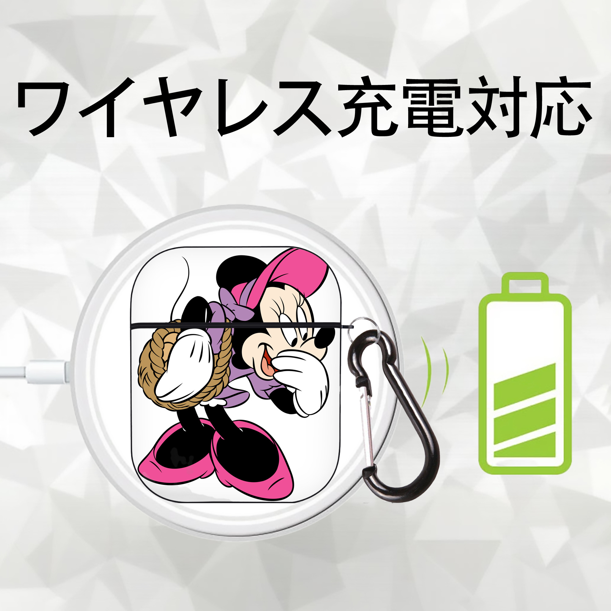 ミッキーマウス Mickey Mouse AirPods 第2世代保護ケース ハードシェル ブラック 耐衝撃・防指紋・カラビナ付き