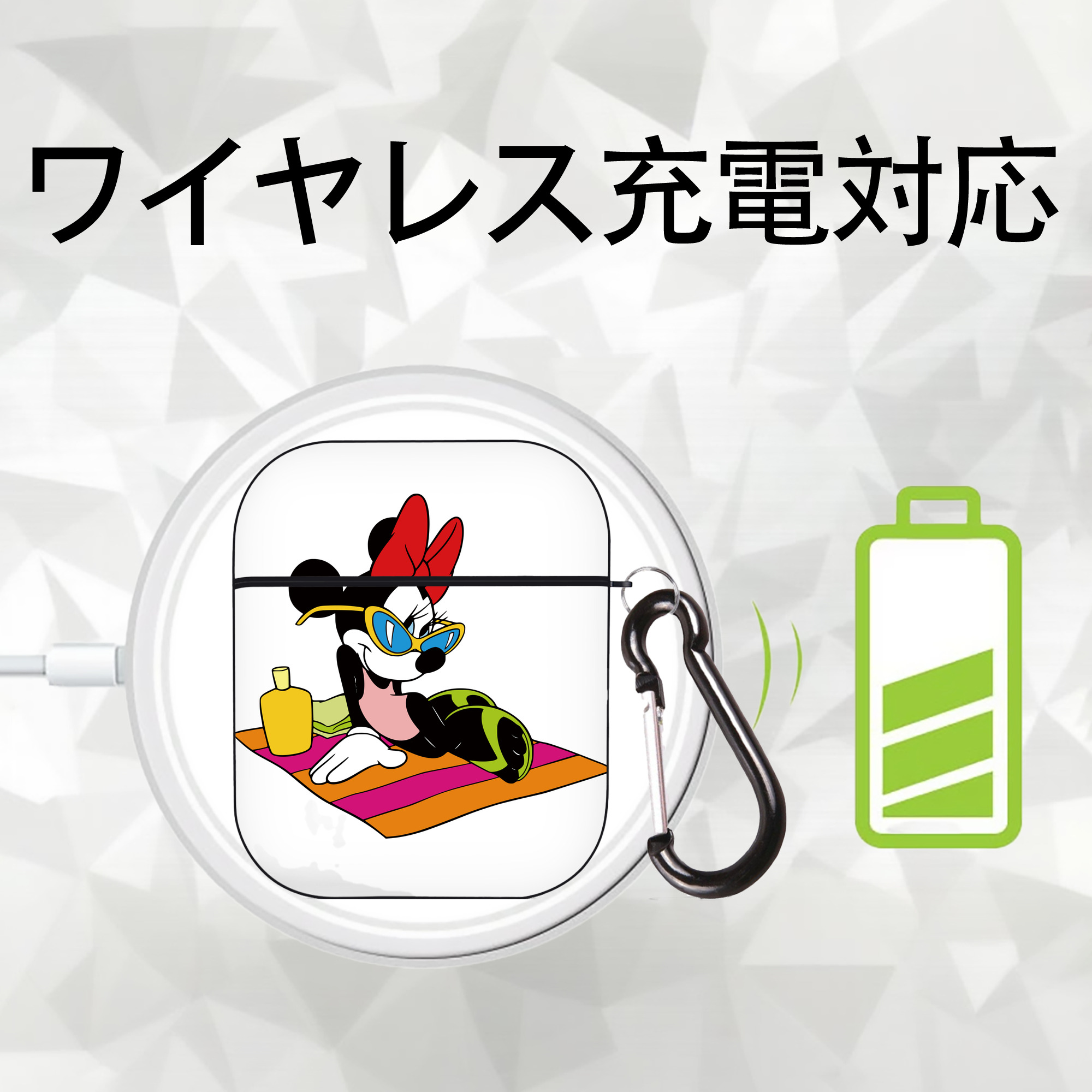 ミッキーマウス Mickey Mouse AirPods 第2世代保護ケース ハードシェル ブラック 耐衝撃・防指紋・カラビナ付き