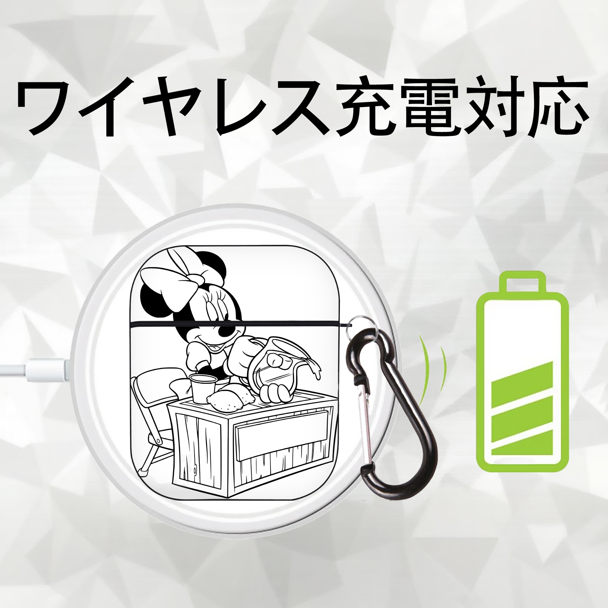 ミッキーマウス Mickey Mouse AirPods 第2世代保護ケース ハードシェル ブラック 耐衝撃・防指紋・カラビナ付き
