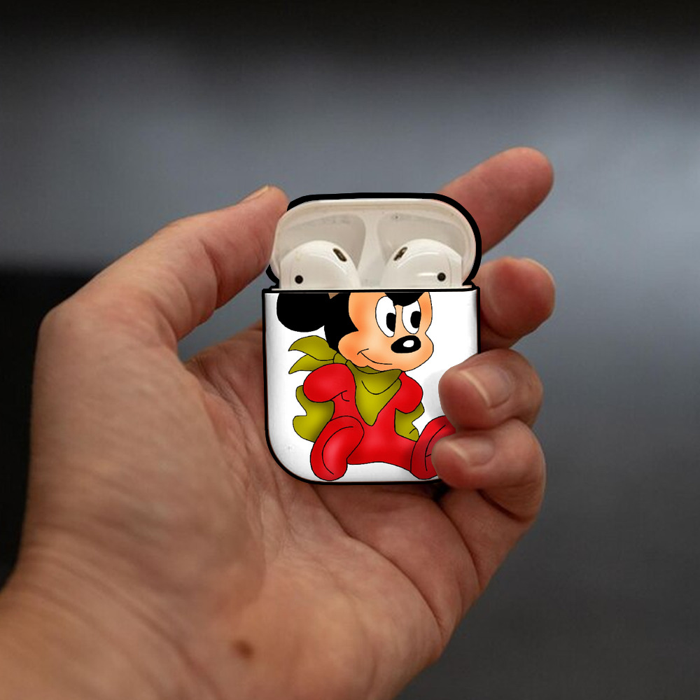 ミッキーマウス Mickey Mouse AirPods 第2世代保護ケース ハードシェル ブラック 耐衝撃・防指紋・カラビナ付き