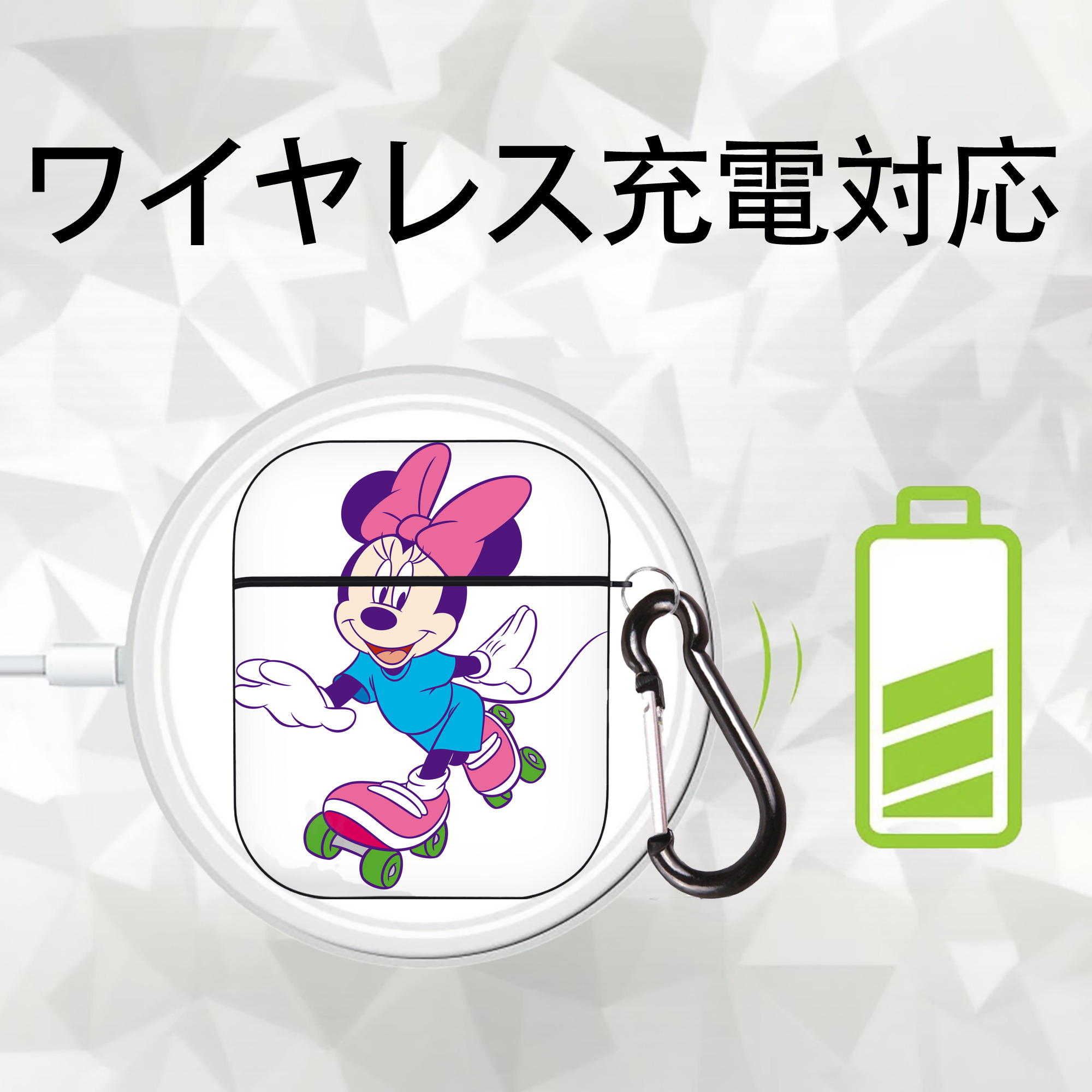 ミッキーマウス Mickey Mouse AirPods 第2世代保護ケース ハードシェル ブラック 耐衝撃・防指紋・カラビナ付き