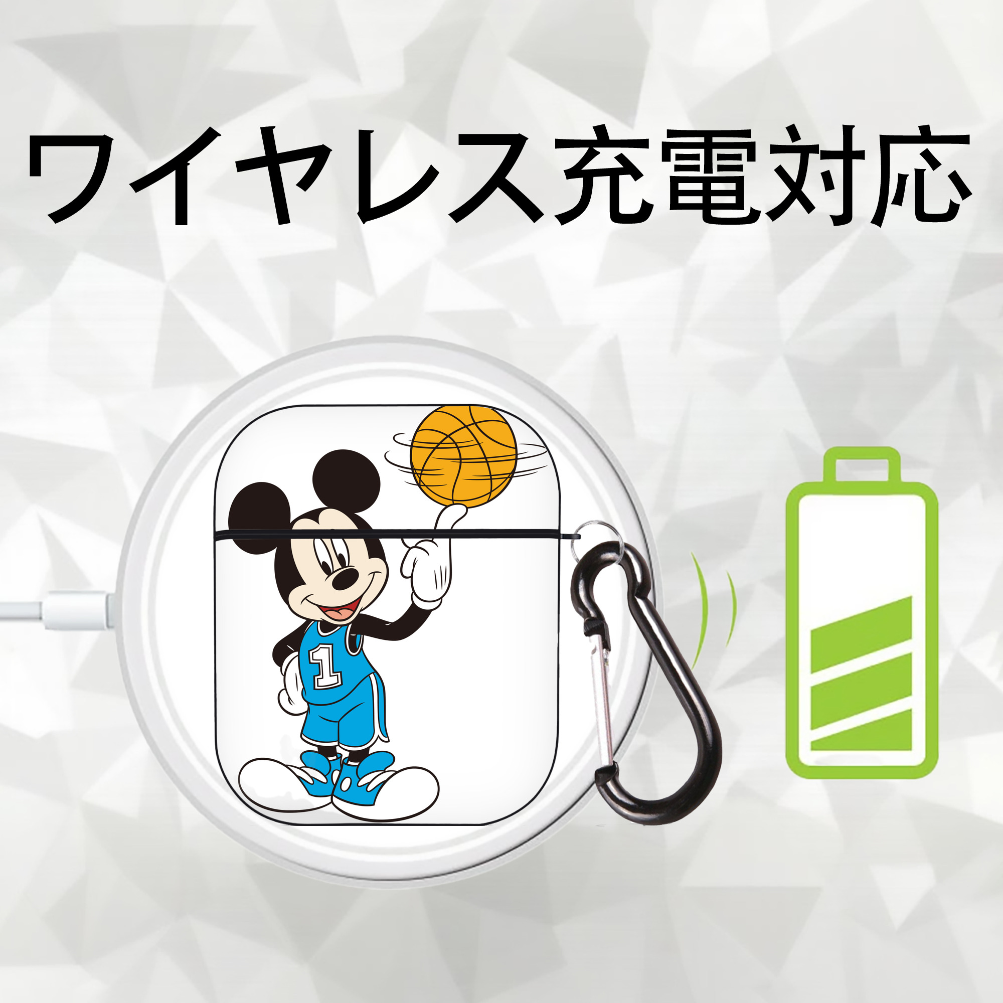 ミッキーマウス Mickey Mouse AirPods 第2世代保護ケース ハードシェル ブラック 耐衝撃・防指紋・カラビナ付き