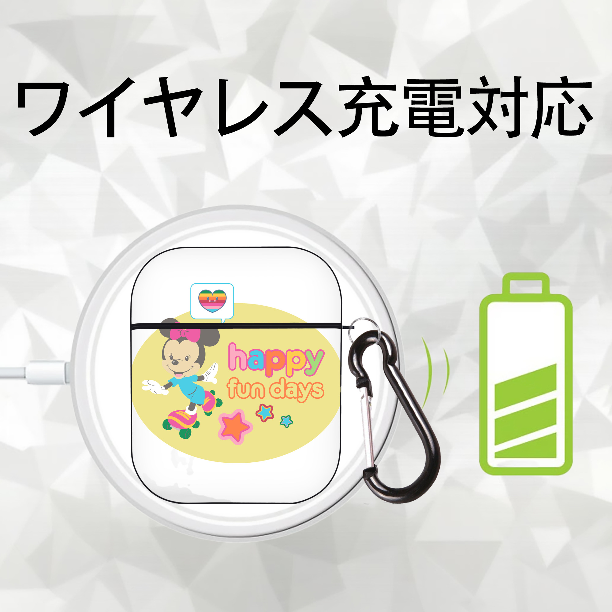 ミッキーマウス Mickey Mouse AirPods 第2世代保護ケース ハードシェル ブラック 耐衝撃・防指紋・カラビナ付き