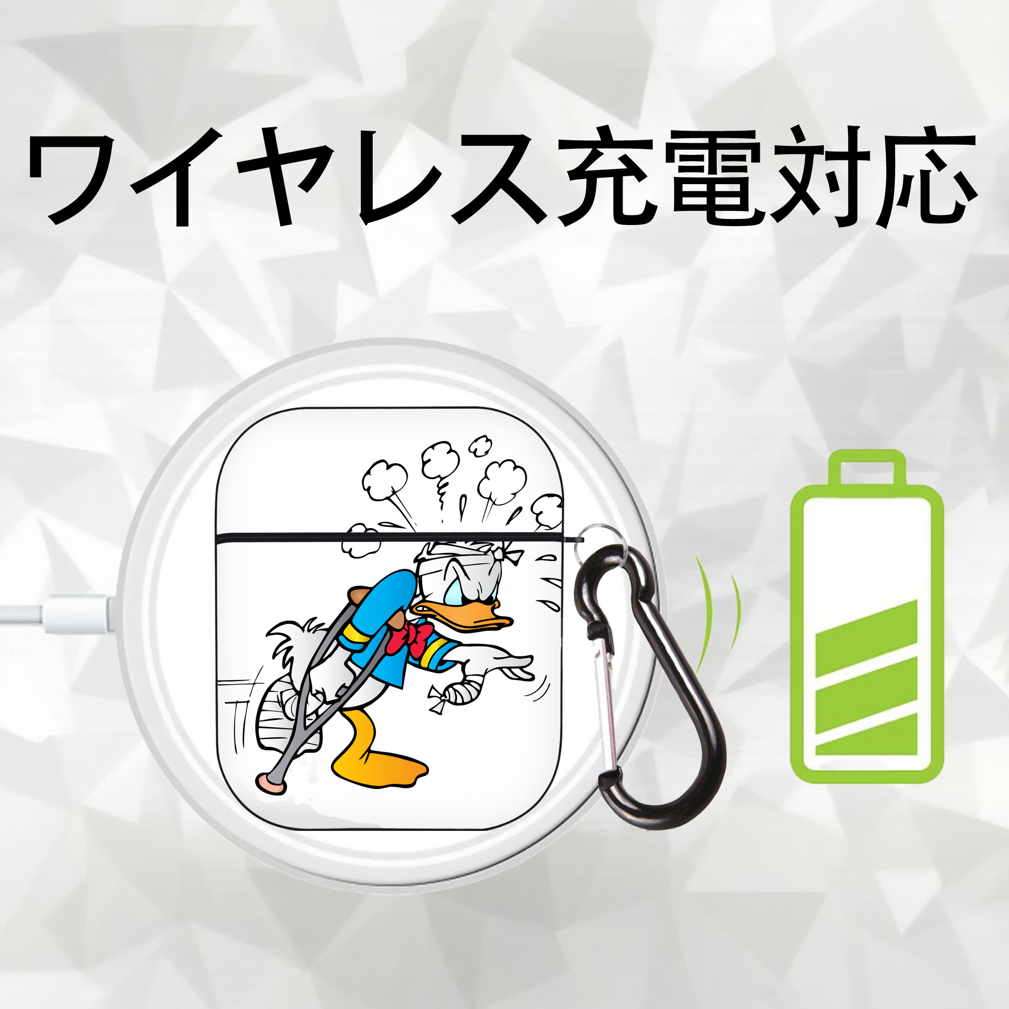 ミッキーマウス Mickey Mouse AirPods 第2世代保護ケース ハードシェル ブラック 耐衝撃・防指紋・カラビナ付き