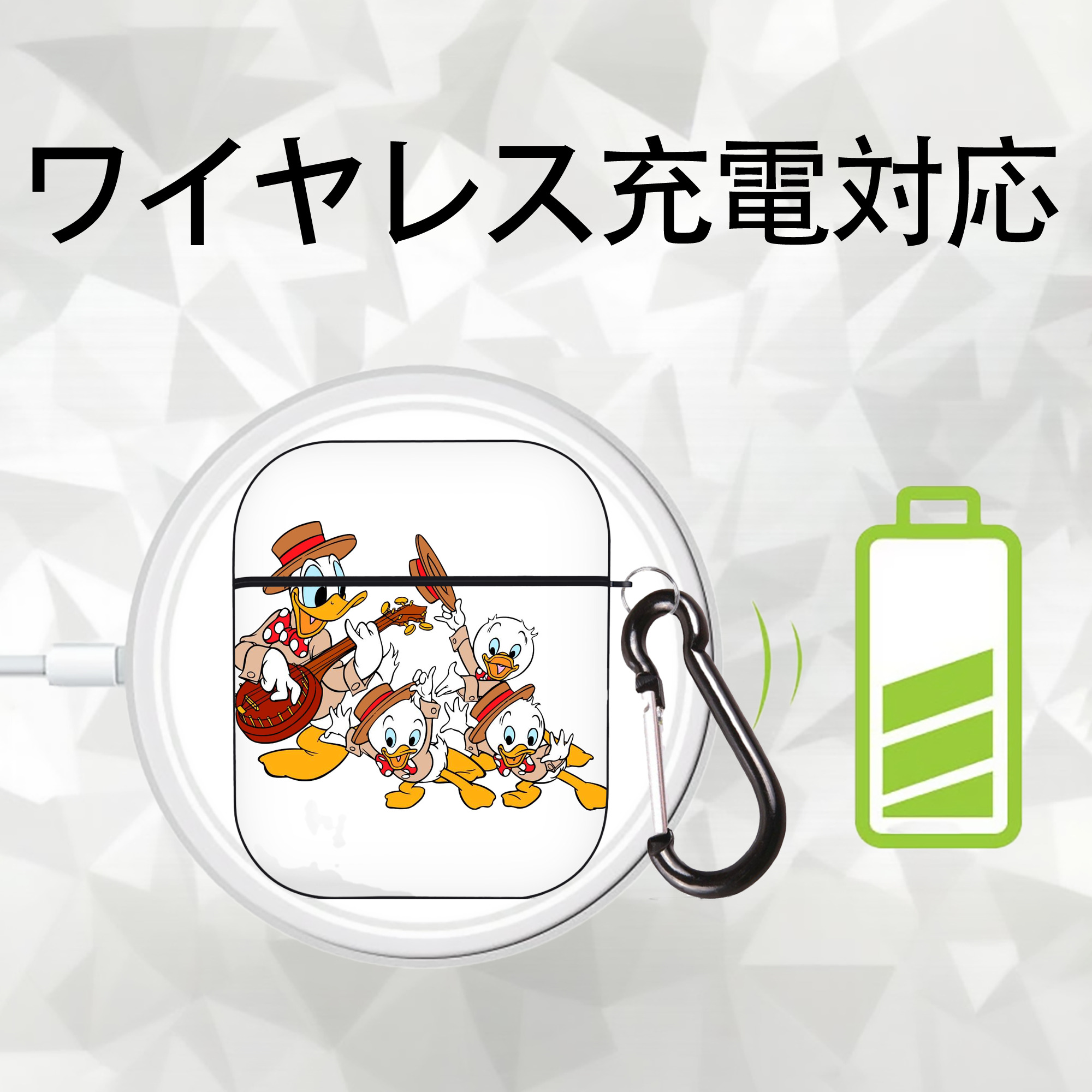 ミッキーマウス Mickey Mouse AirPods 第2世代保護ケース ハードシェル ブラック 耐衝撃・防指紋・カラビナ付き