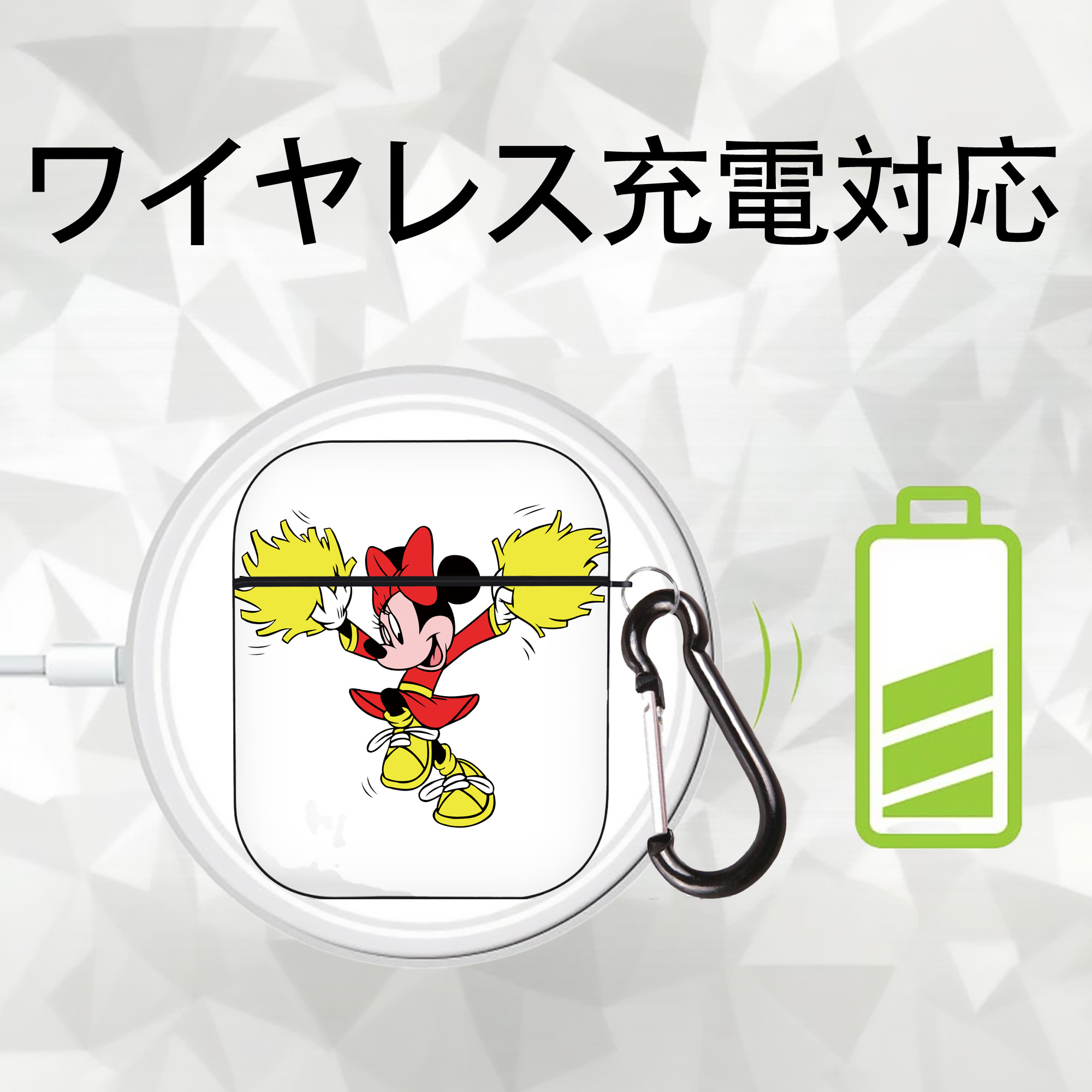 ミッキーマウス Mickey Mouse AirPods 第2世代保護ケース ハードシェル ブラック 耐衝撃・防指紋・カラビナ付き