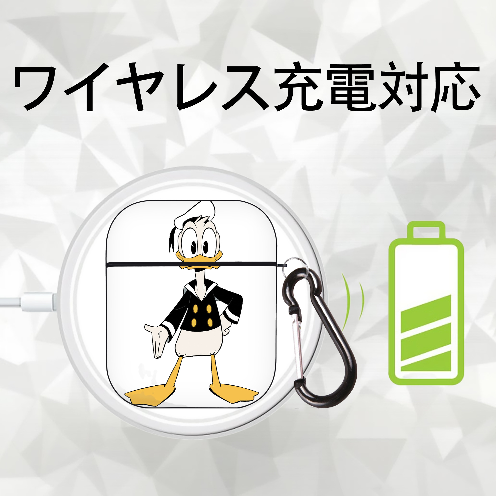 ミッキーマウス Mickey Mouse AirPods 第2世代保護ケース ハードシェル ブラック 耐衝撃・防指紋・カラビナ付き