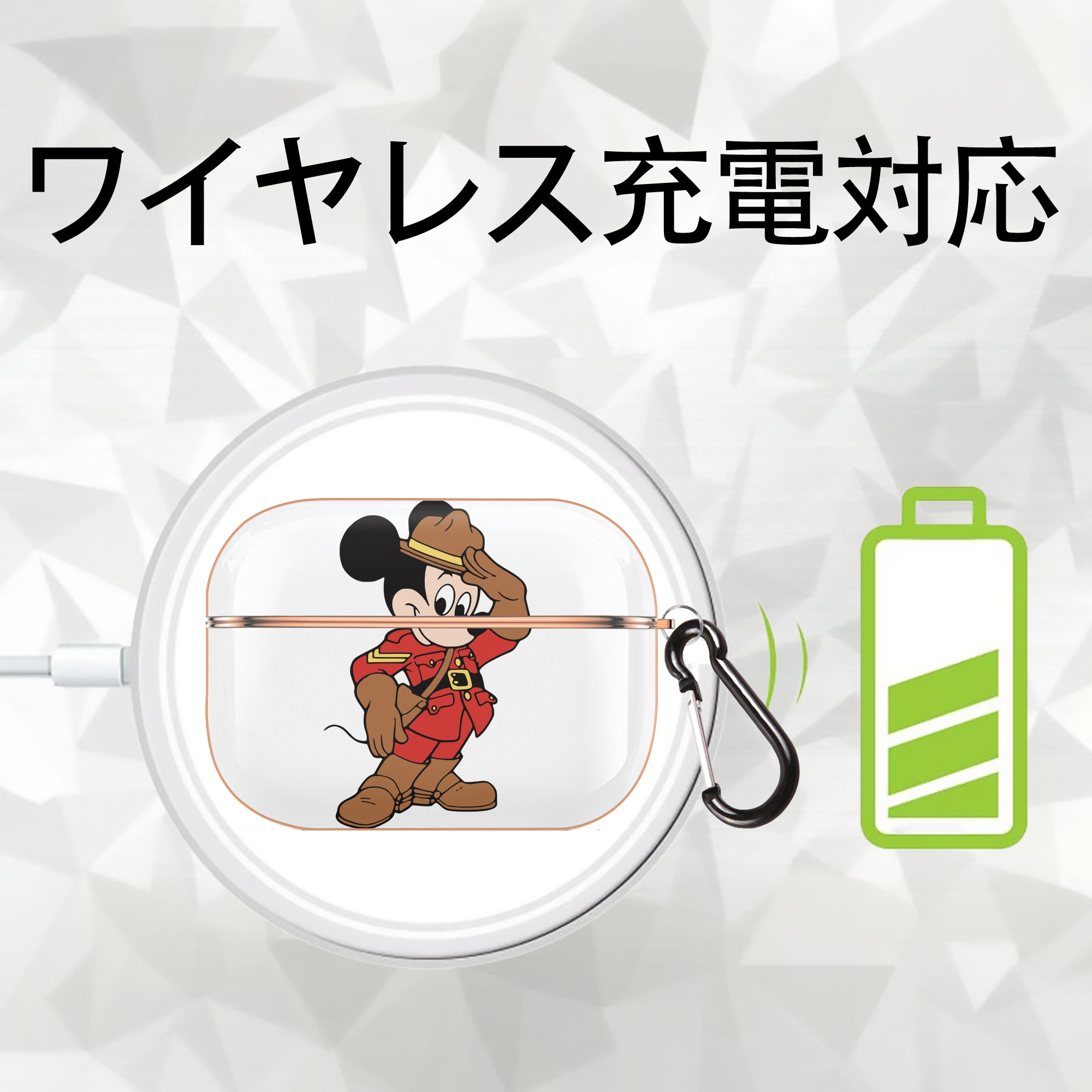 ミッキーマウス Mickey Mouse 【AirPods Pro用】ハードシェル保護ケース｜耐衝撃・防指紋・カラビナ付き商品仕様