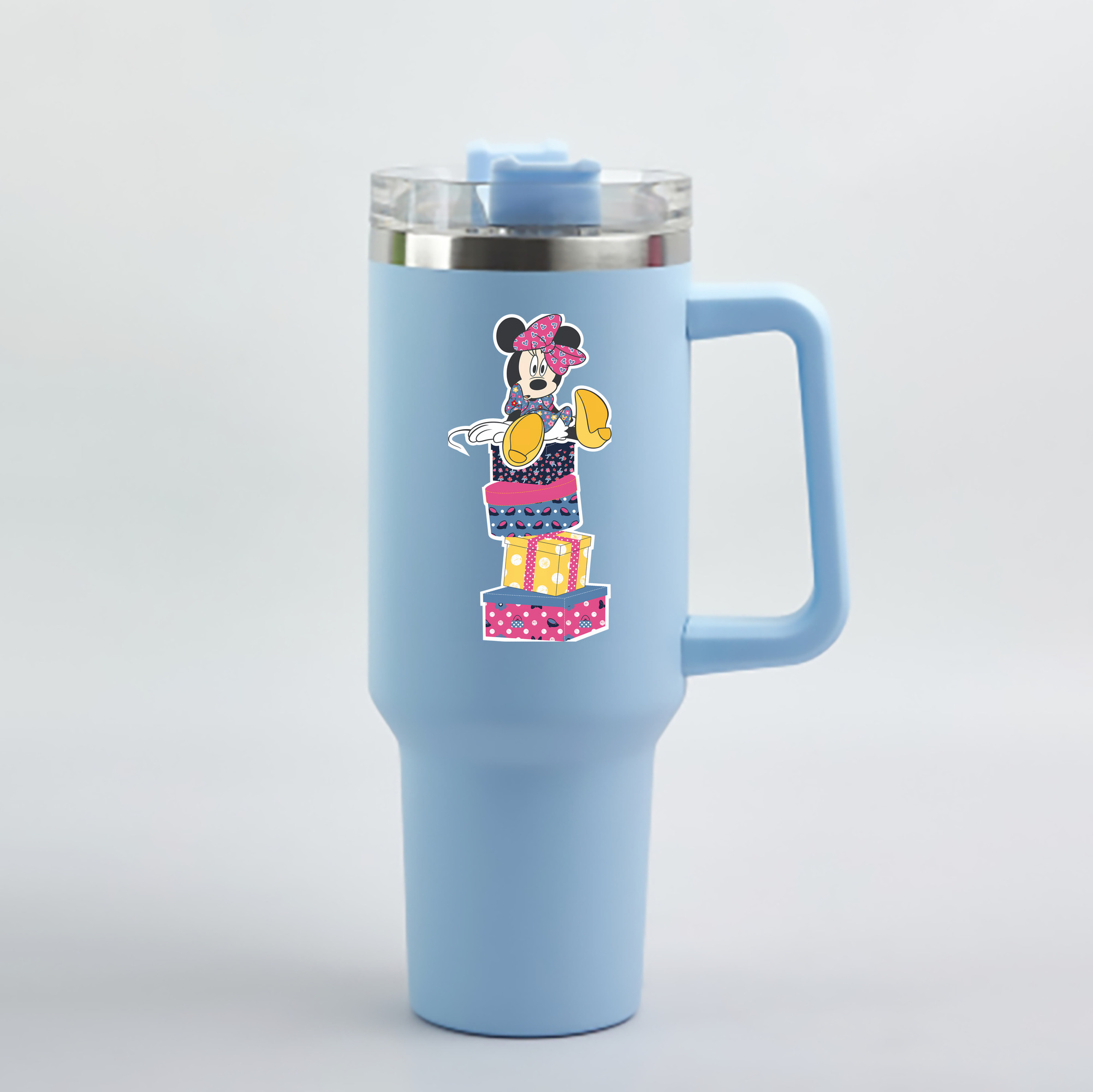 （画像用） ミッキーマウス Mickey Mouse 1200mL車用タンブラー - クリスタルステッカー（プラスチックストロー付き）
