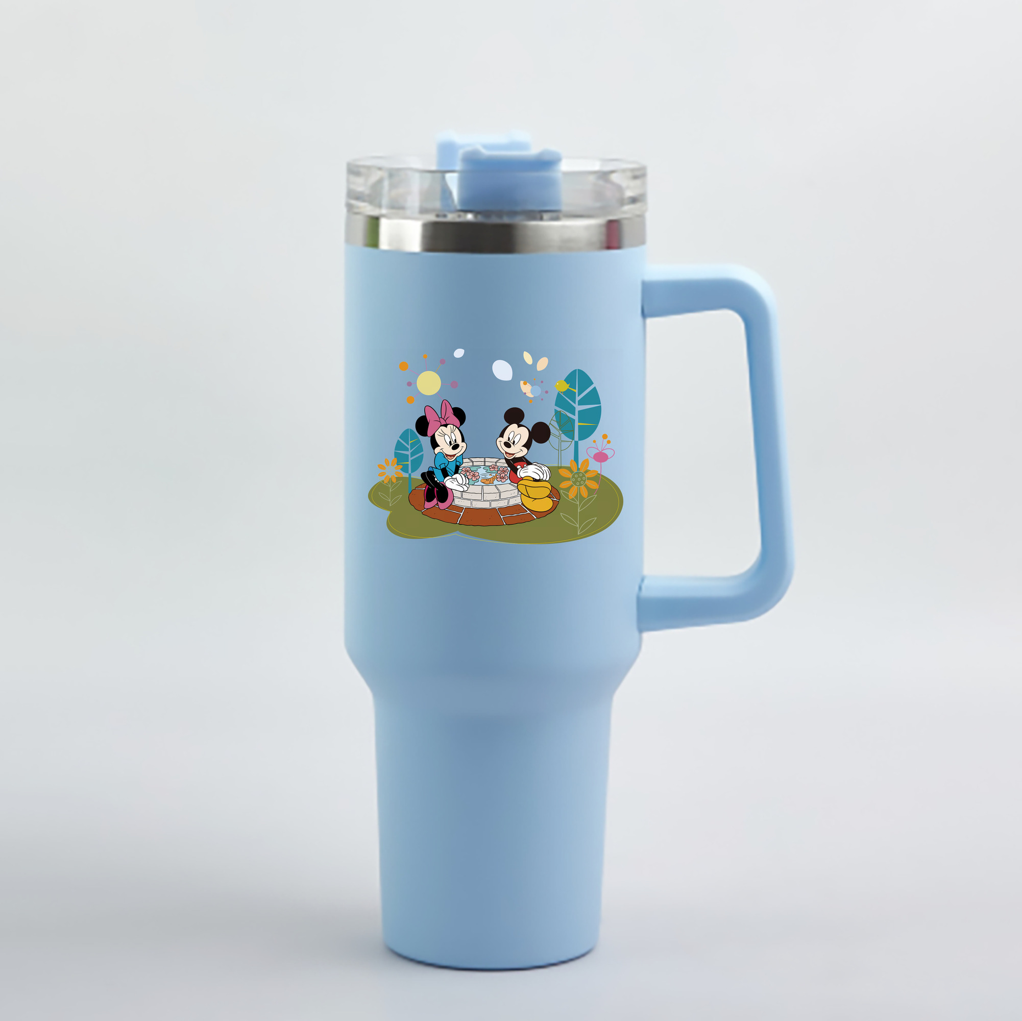 （画像用） ミッキーマウス Mickey Mouse 1200mL車用タンブラー - クリスタルステッカー（プラスチックストロー付き）
