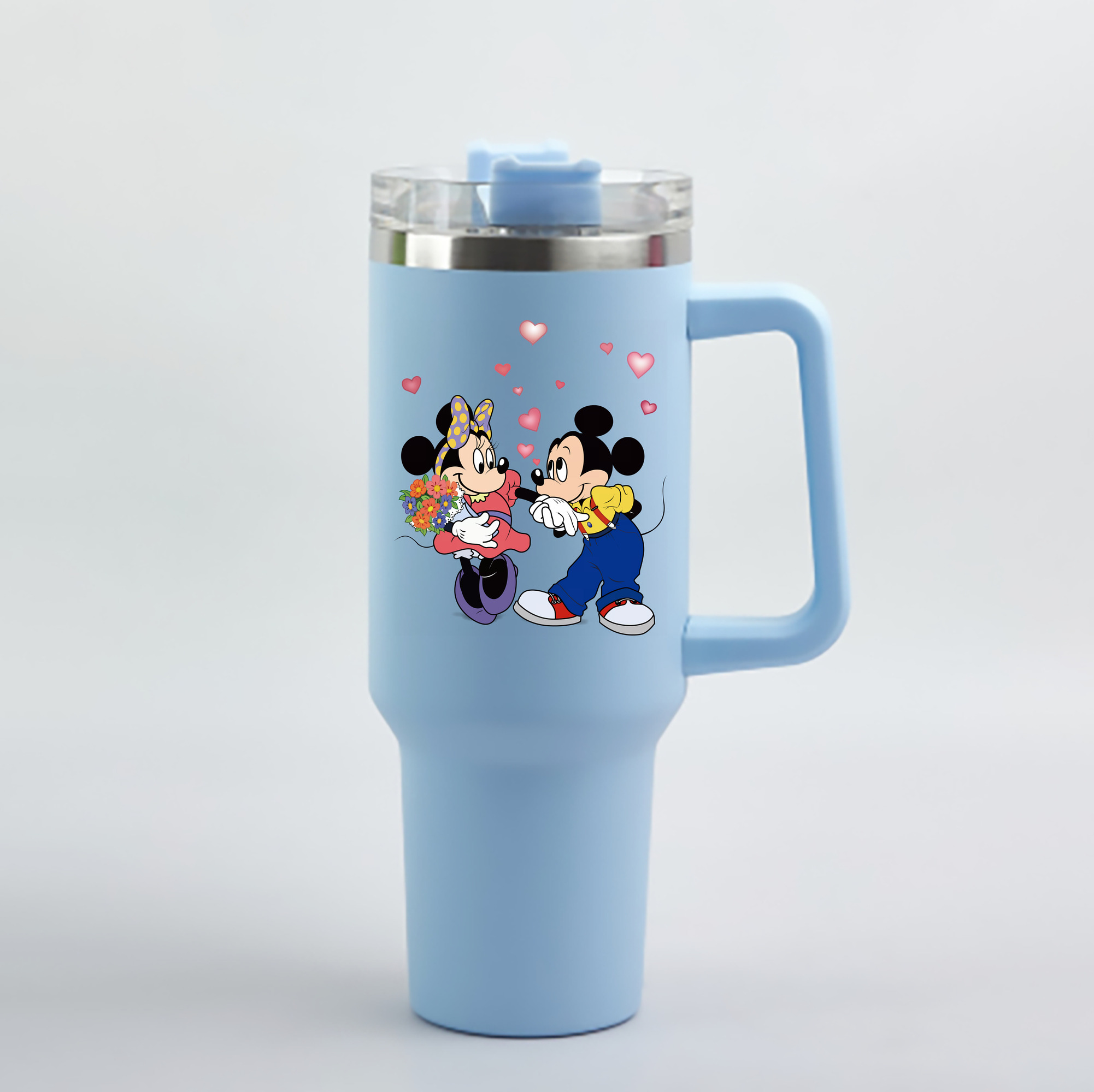 （画像用） ミッキーマウス Mickey Mouse 1200mL車用タンブラー - クリスタルステッカー（プラスチックストロー付き）