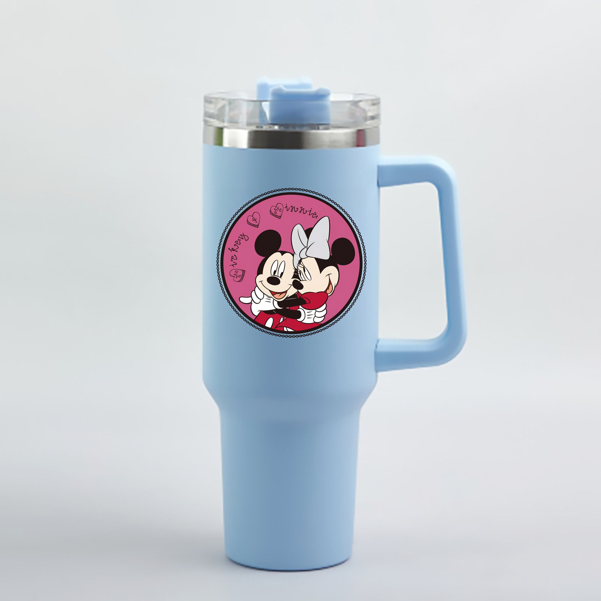（画像用） ミッキーマウス Mickey Mouse 1200mL車用タンブラー - クリスタルステッカー（プラスチックストロー付き）