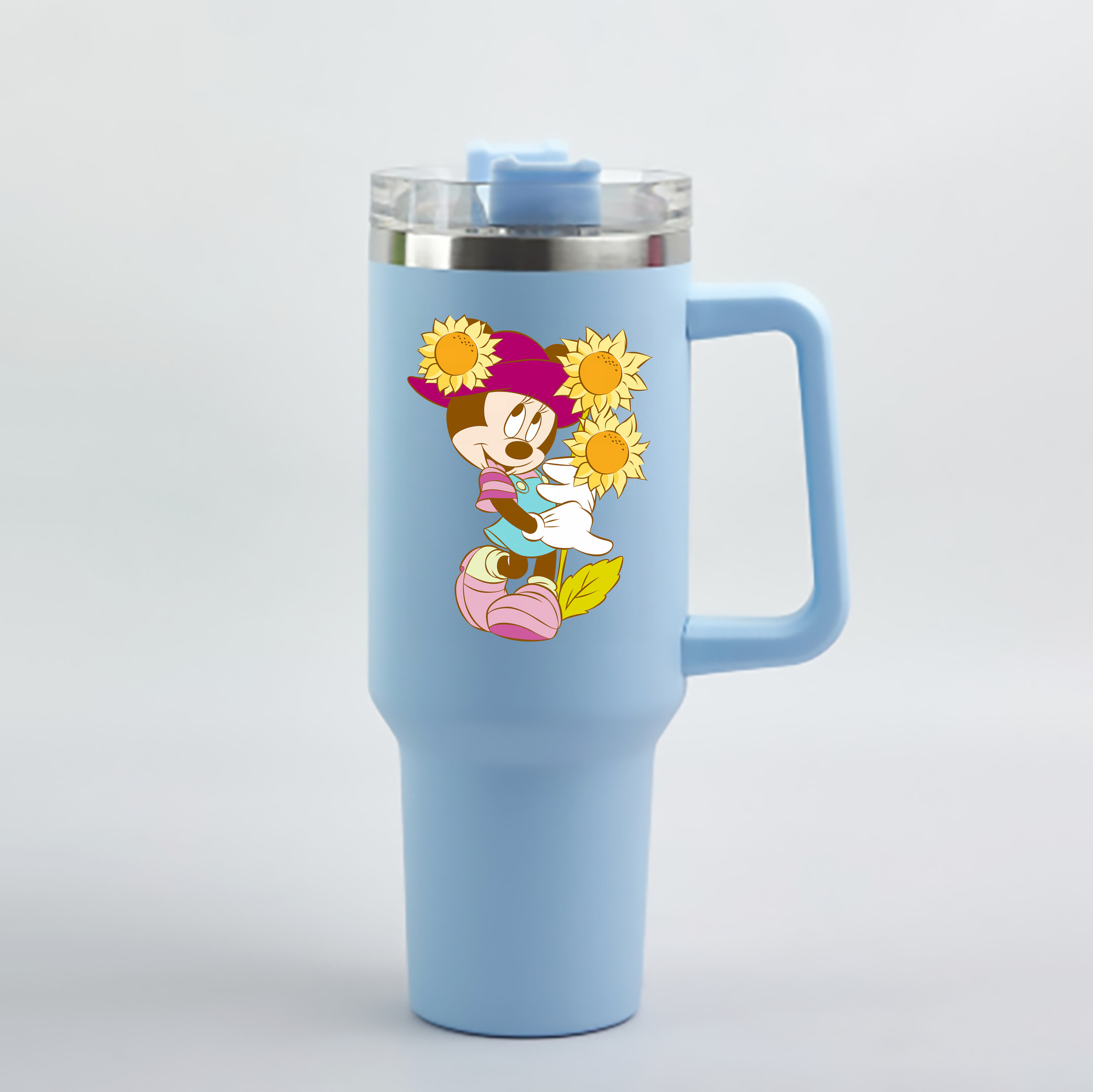 （画像用） ミッキーマウス Mickey Mouse 1200mL車用タンブラー - クリスタルステッカー（プラスチックストロー付き）