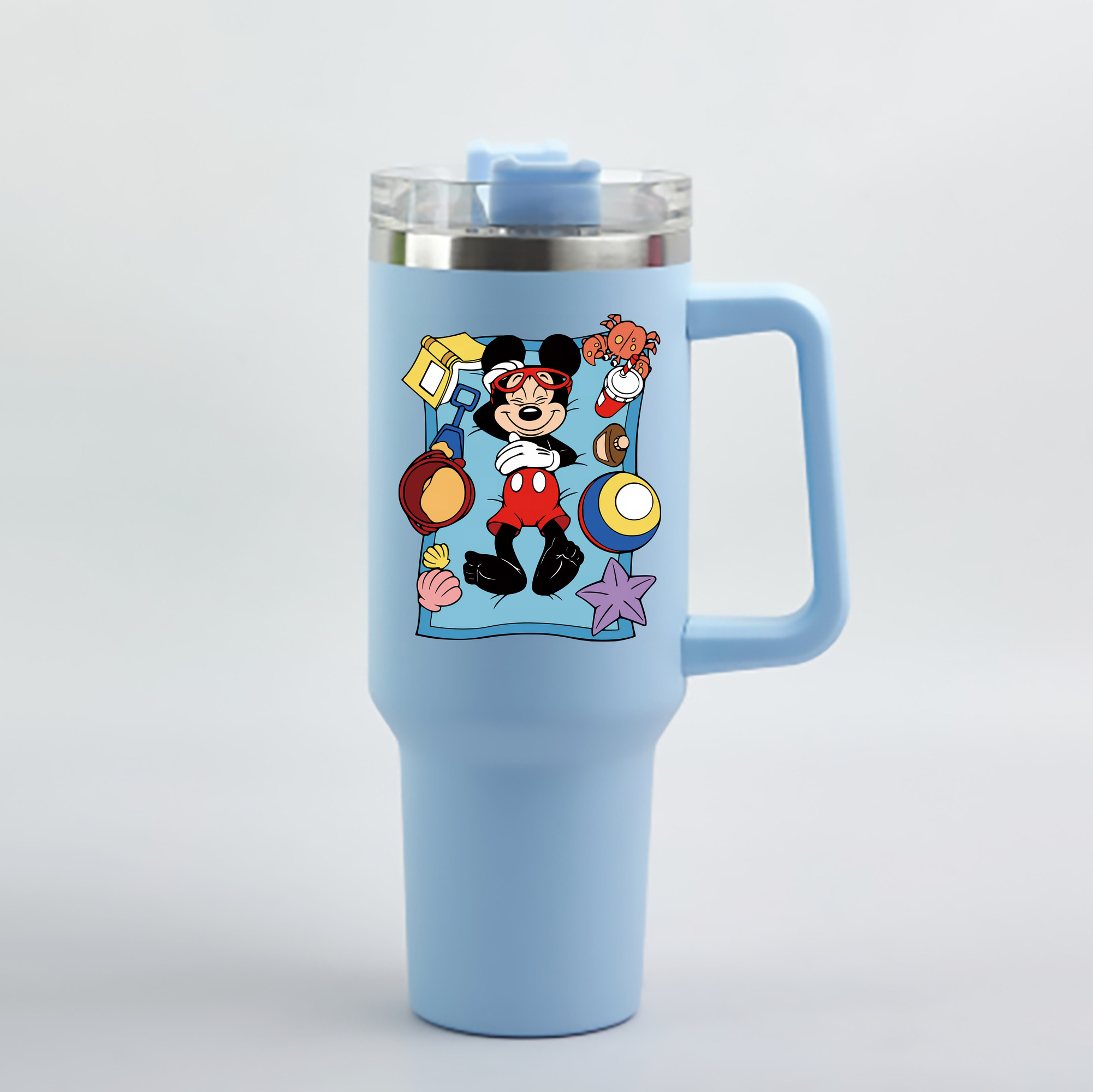 （画像用） ミッキーマウス Mickey Mouse 1200mL車用タンブラー - クリスタルステッカー（プラスチックストロー付き）