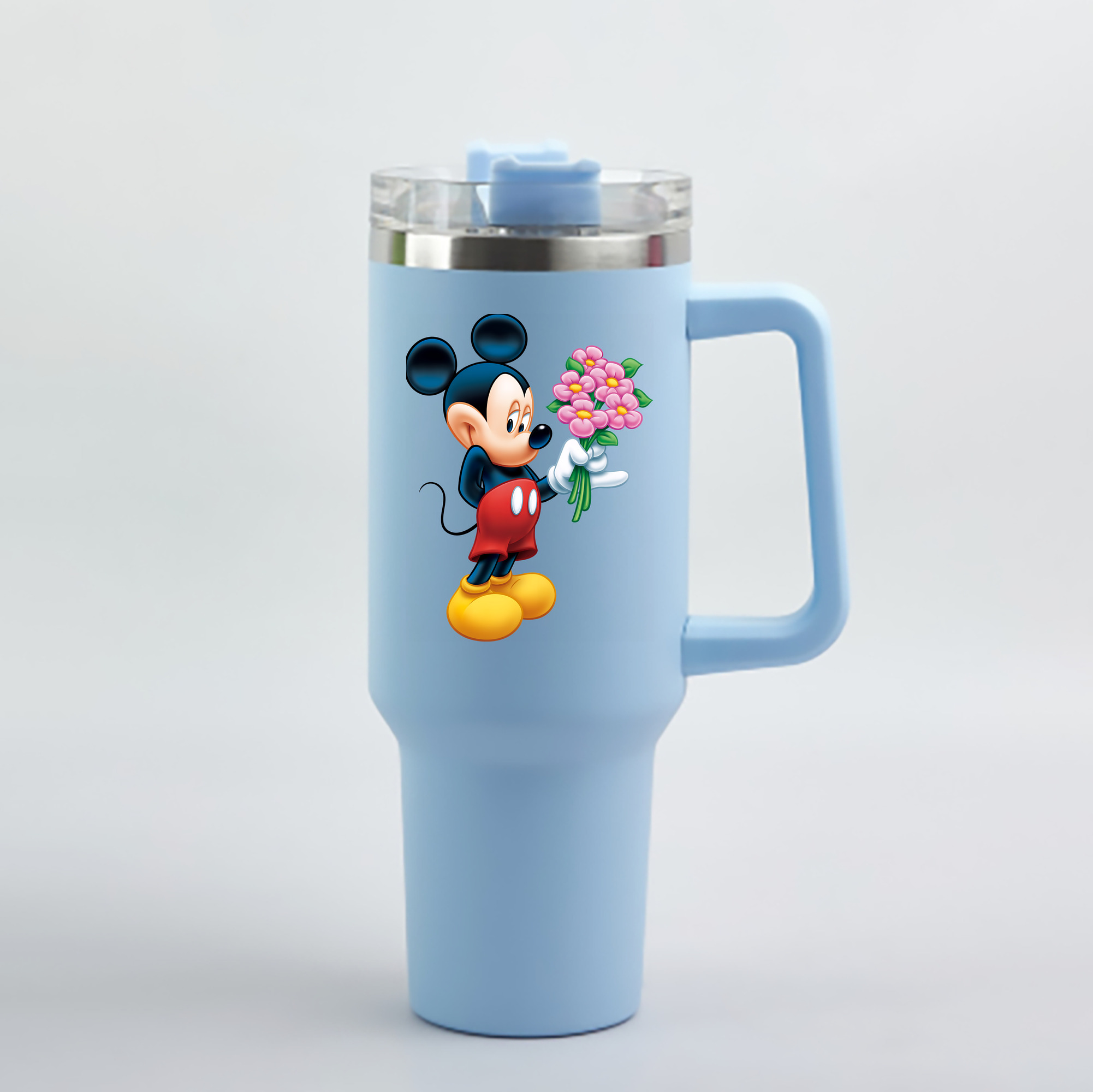 （画像用） ミッキーマウス Mickey Mouse 1200mL車用タンブラー - クリスタルステッカー（プラスチックストロー付き）