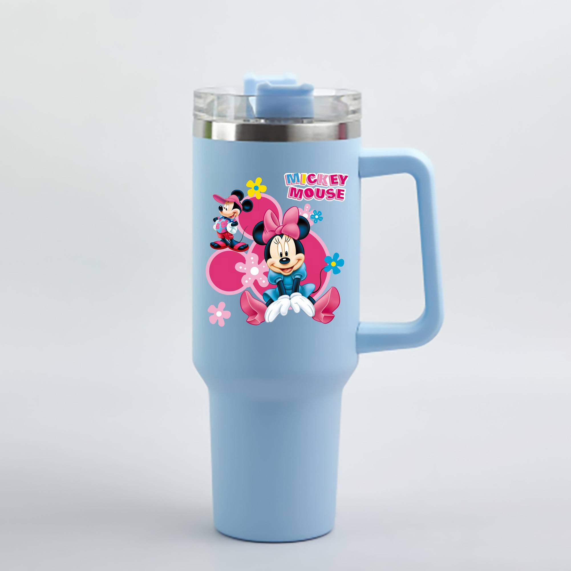 （画像用） ミッキーマウス Mickey Mouse 1200mL車用タンブラー - クリスタルステッカー（プラスチックストロー付き）