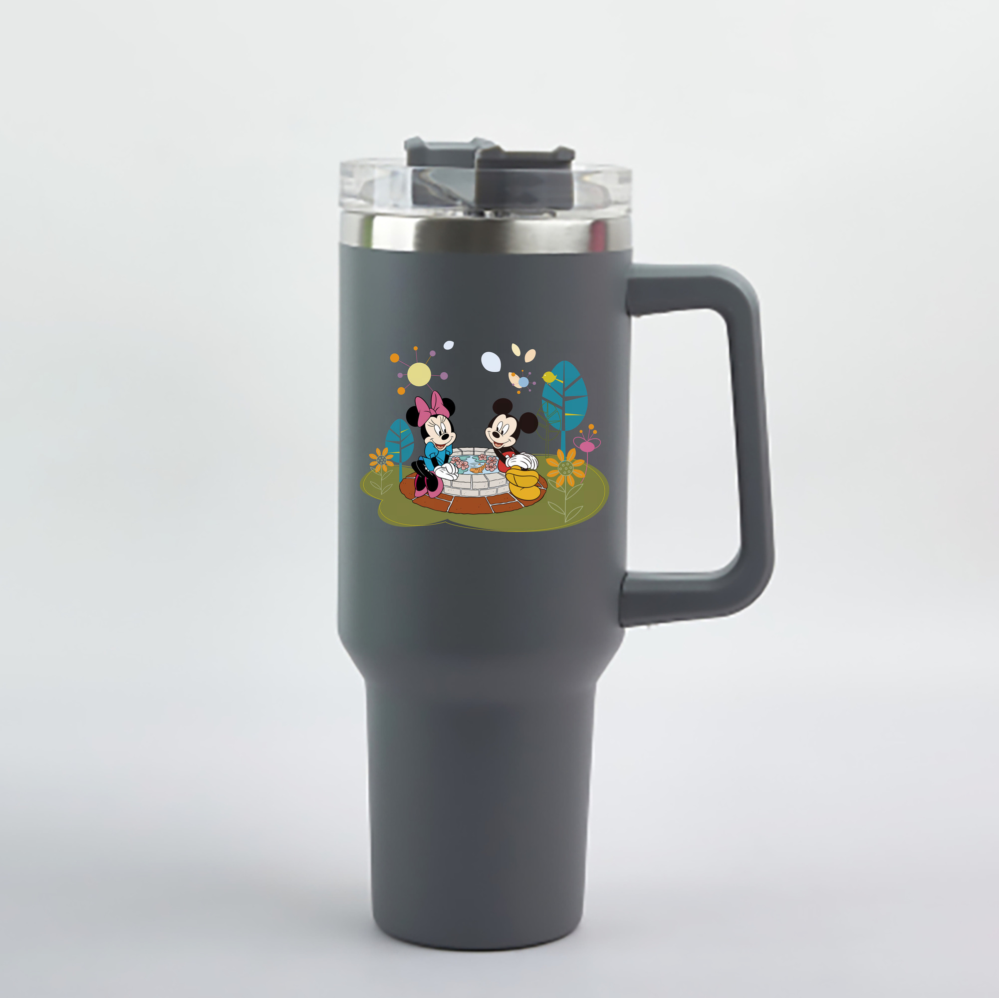 （画像用） ミッキーマウス Mickey Mouse 1200mL車用タンブラー - クリスタルステッカー（プラスチックストロー付き）