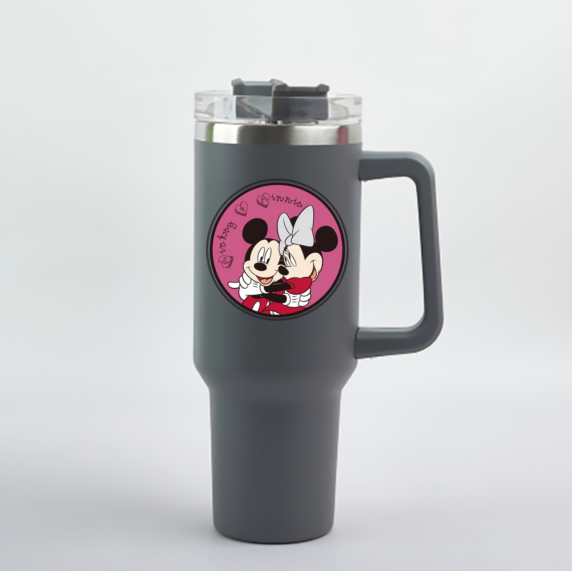 （画像用） ミッキーマウス Mickey Mouse 1200mL車用タンブラー - クリスタルステッカー（プラスチックストロー付き）