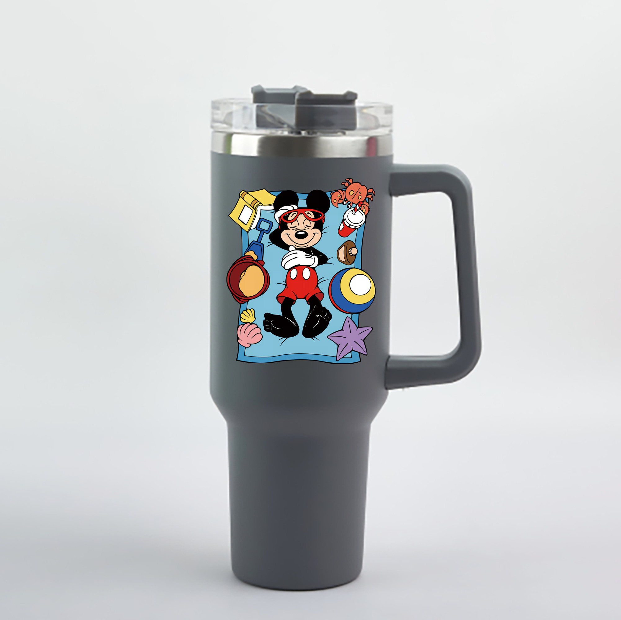（画像用） ミッキーマウス Mickey Mouse 1200mL車用タンブラー - クリスタルステッカー（プラスチックストロー付き）