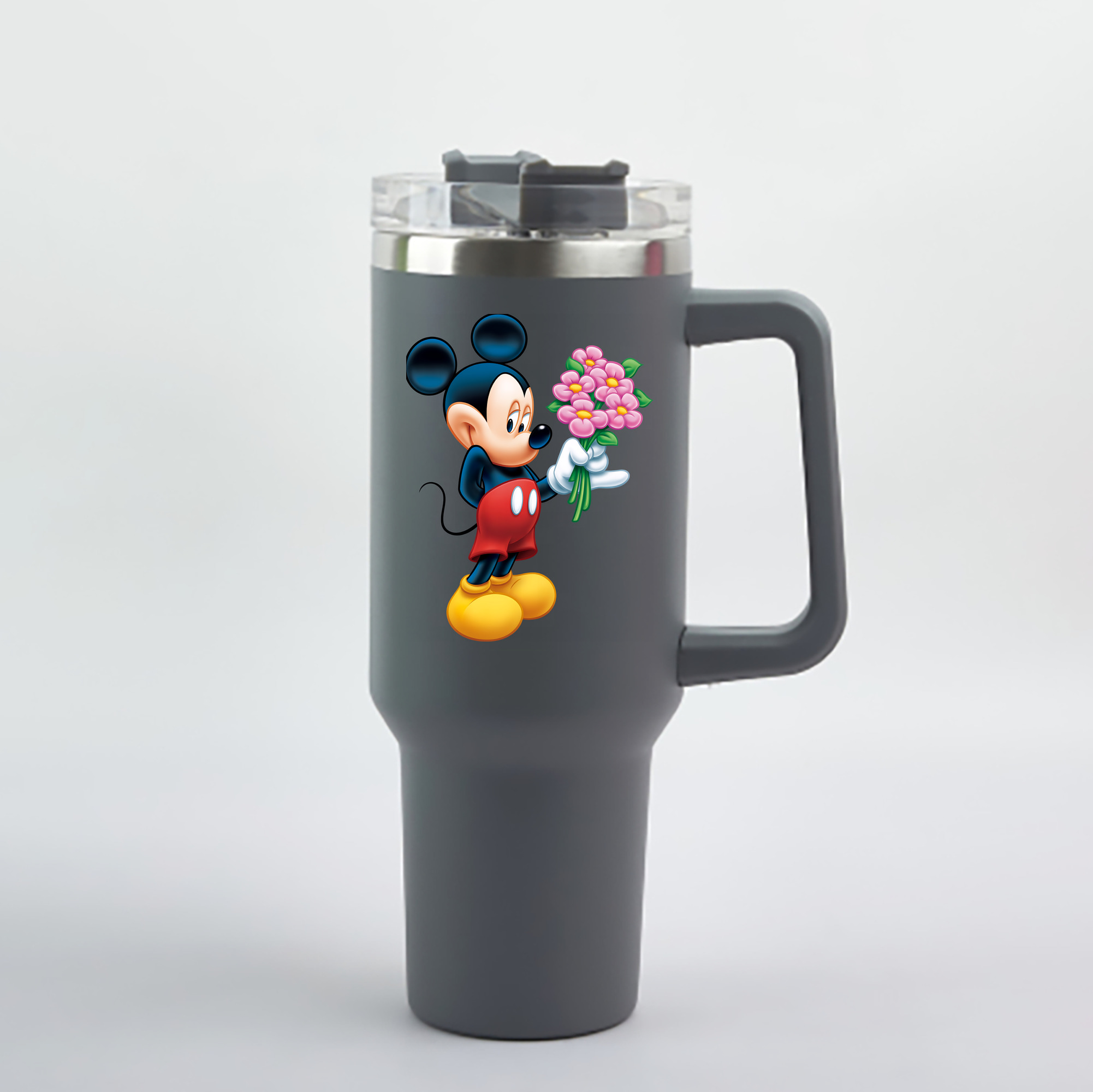 （画像用） ミッキーマウス Mickey Mouse 1200mL車用タンブラー - クリスタルステッカー（プラスチックストロー付き）