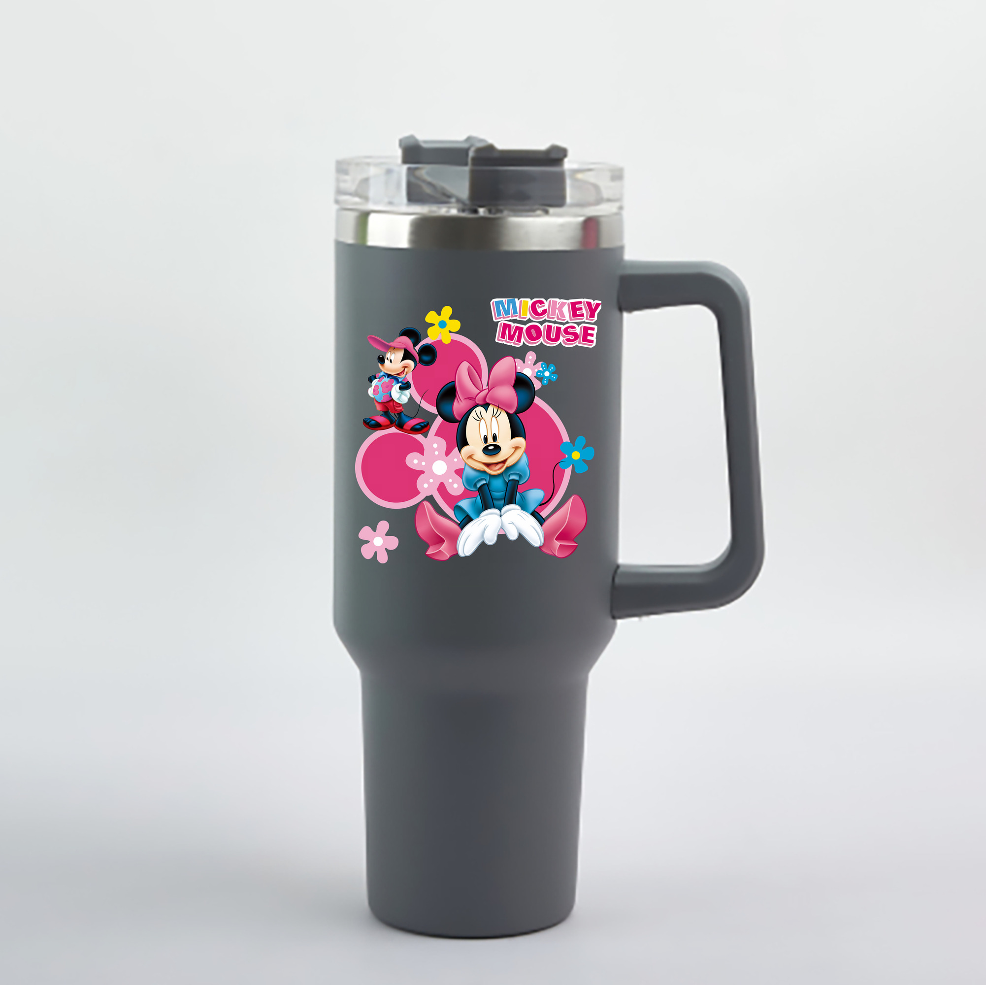 （画像用） ミッキーマウス Mickey Mouse 1200mL車用タンブラー - クリスタルステッカー（プラスチックストロー付き）