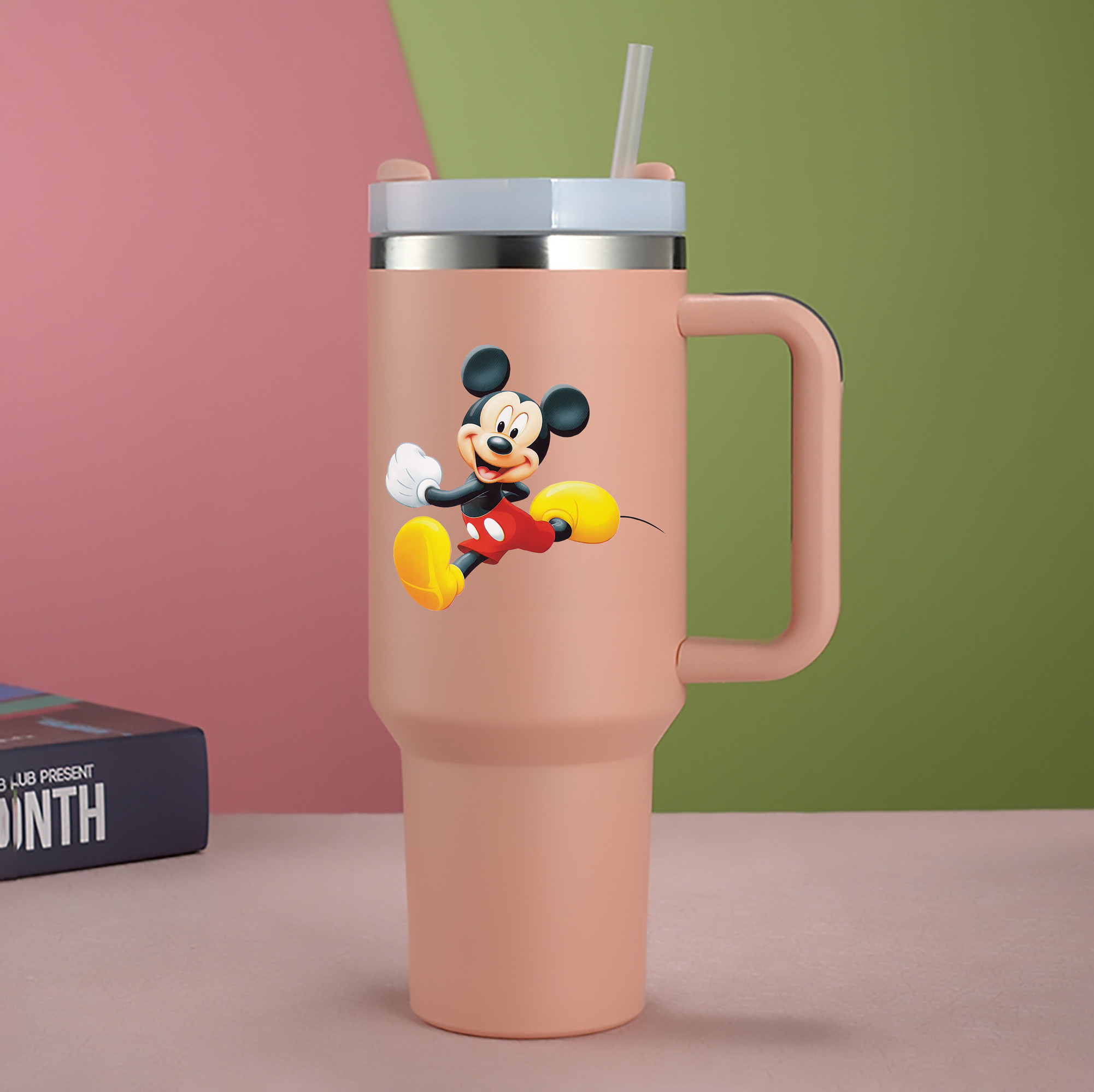 （画像用） ミッキーマウス Mickey Mouse 1200mL車用タンブラー - クリスタルステッカー（プラスチックストロー付き）