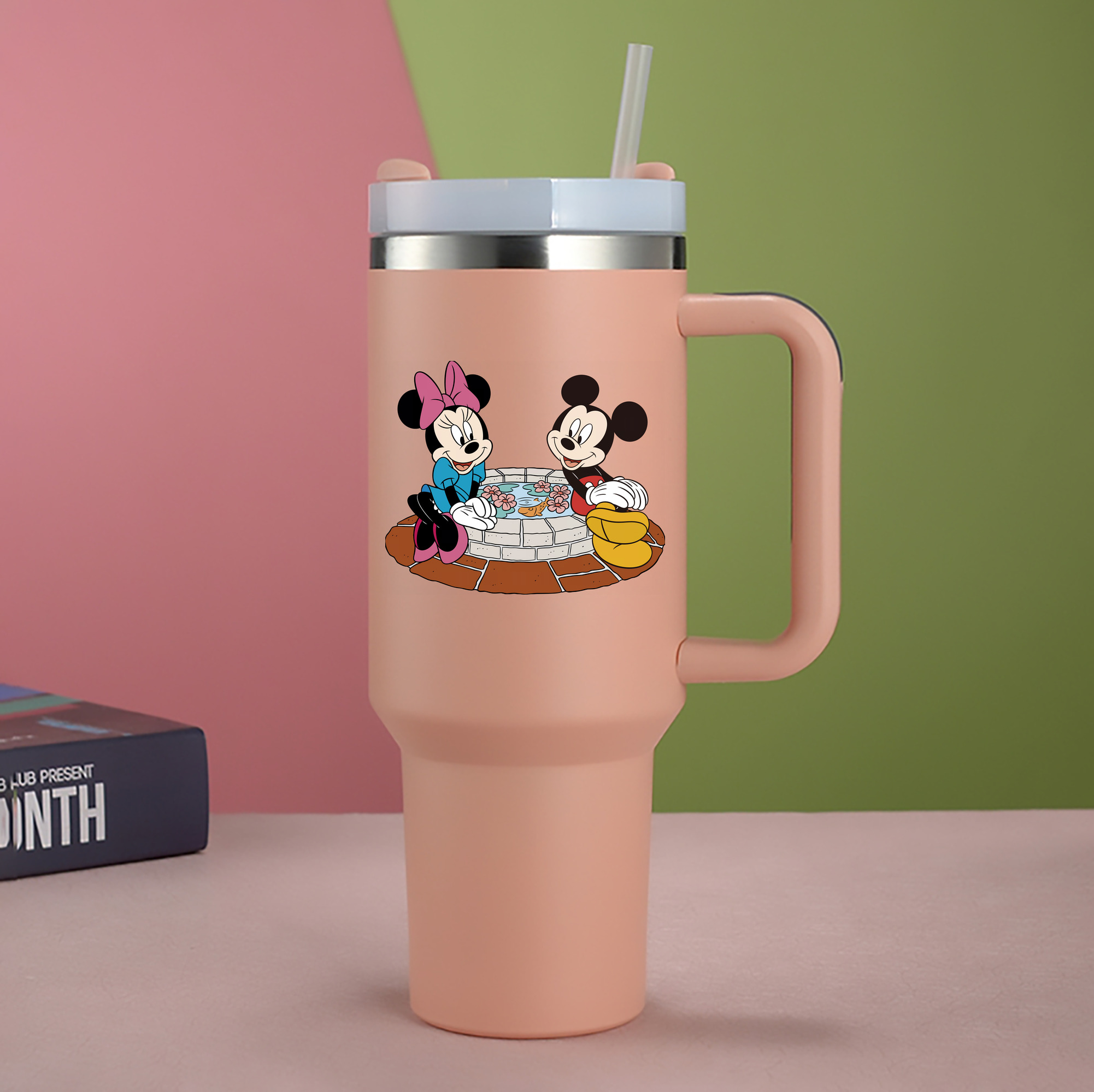 （画像用） ミッキーマウス Mickey Mouse 1200mL車用タンブラー - クリスタルステッカー（プラスチックストロー付き）