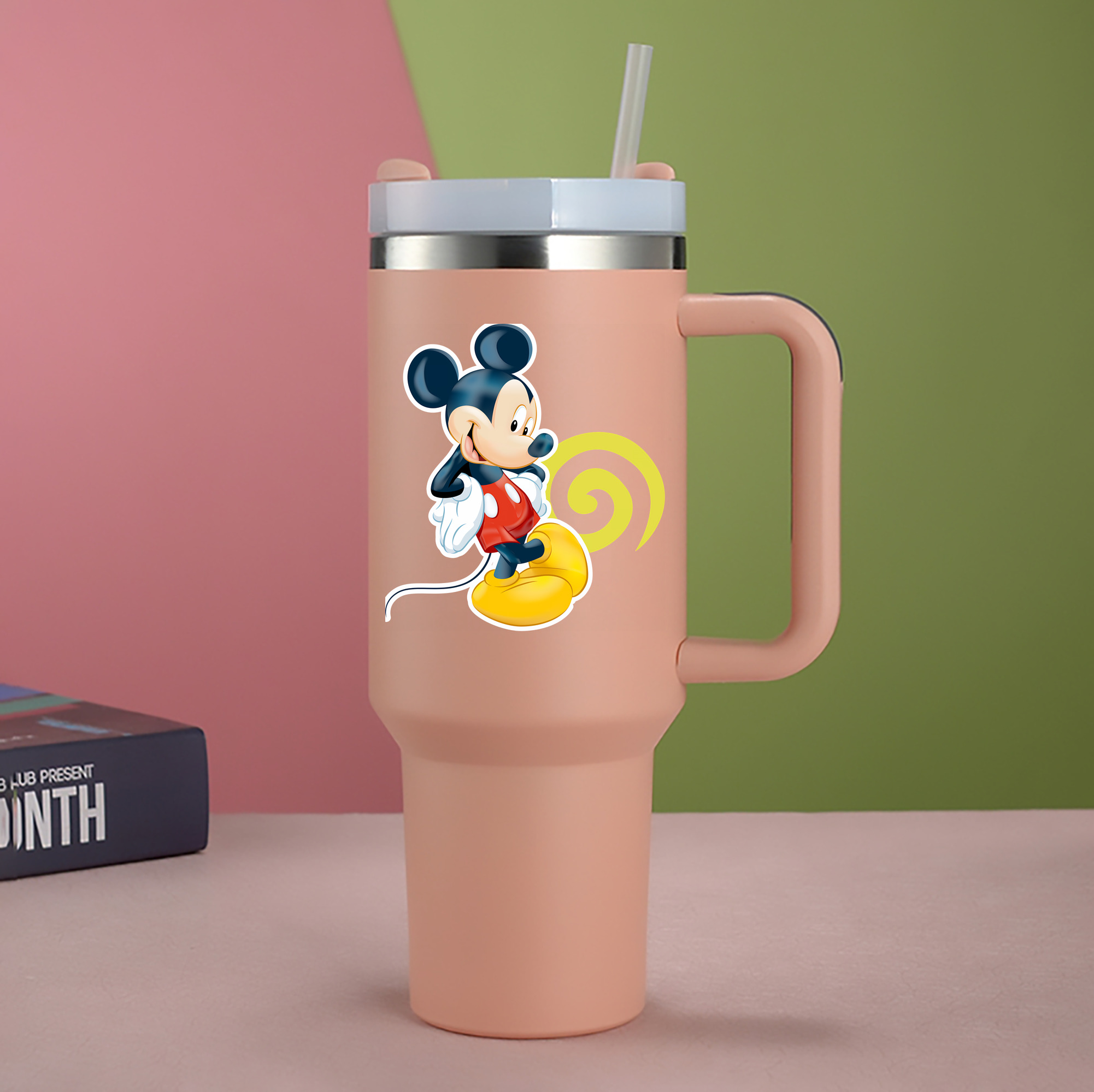 （画像用） ミッキーマウス Mickey Mouse 1200mL車用タンブラー - クリスタルステッカー（プラスチックストロー付き）