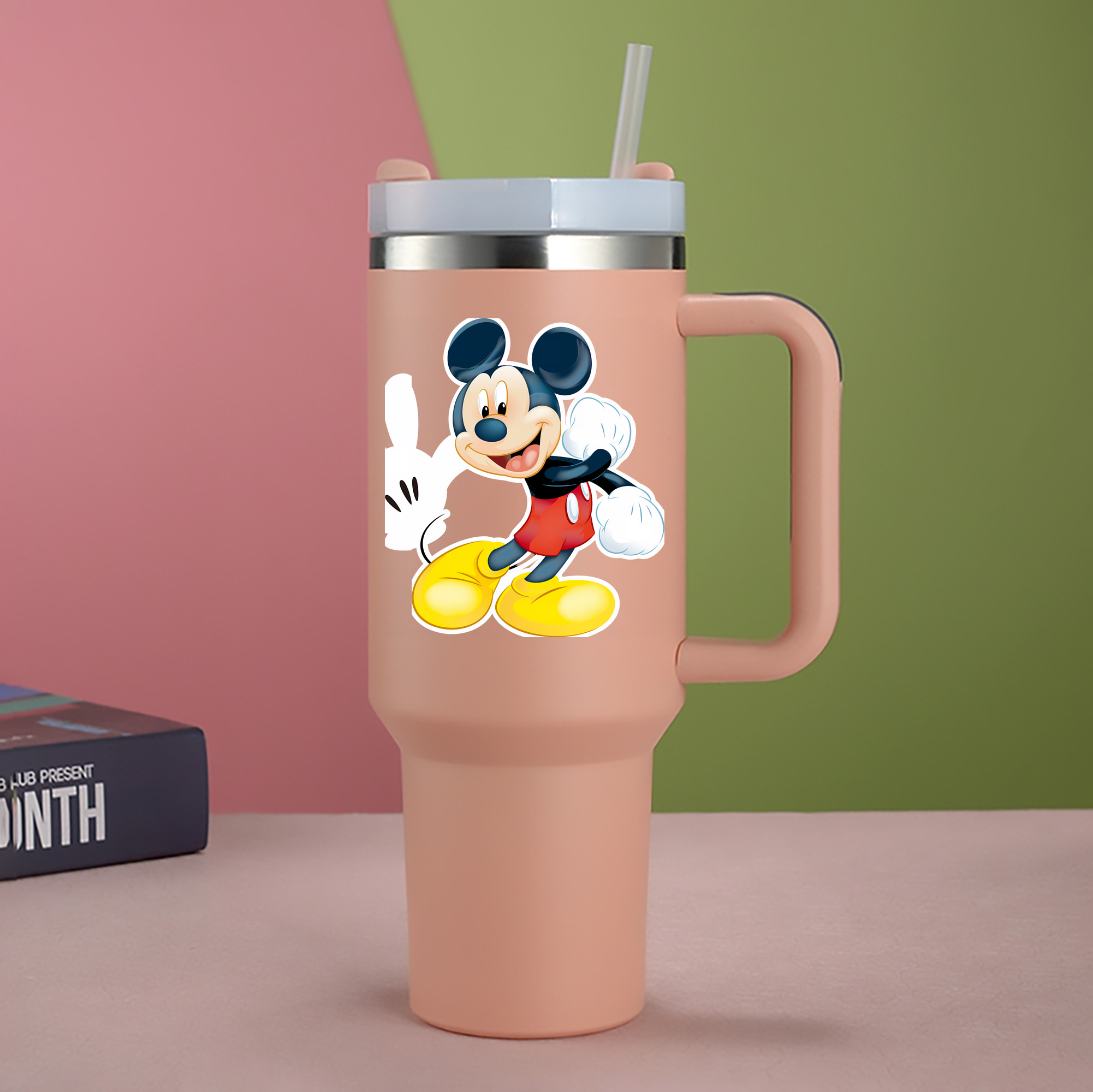 （画像用） ミッキーマウス Mickey Mouse 1200mL車用タンブラー - クリスタルステッカー（プラスチックストロー付き）