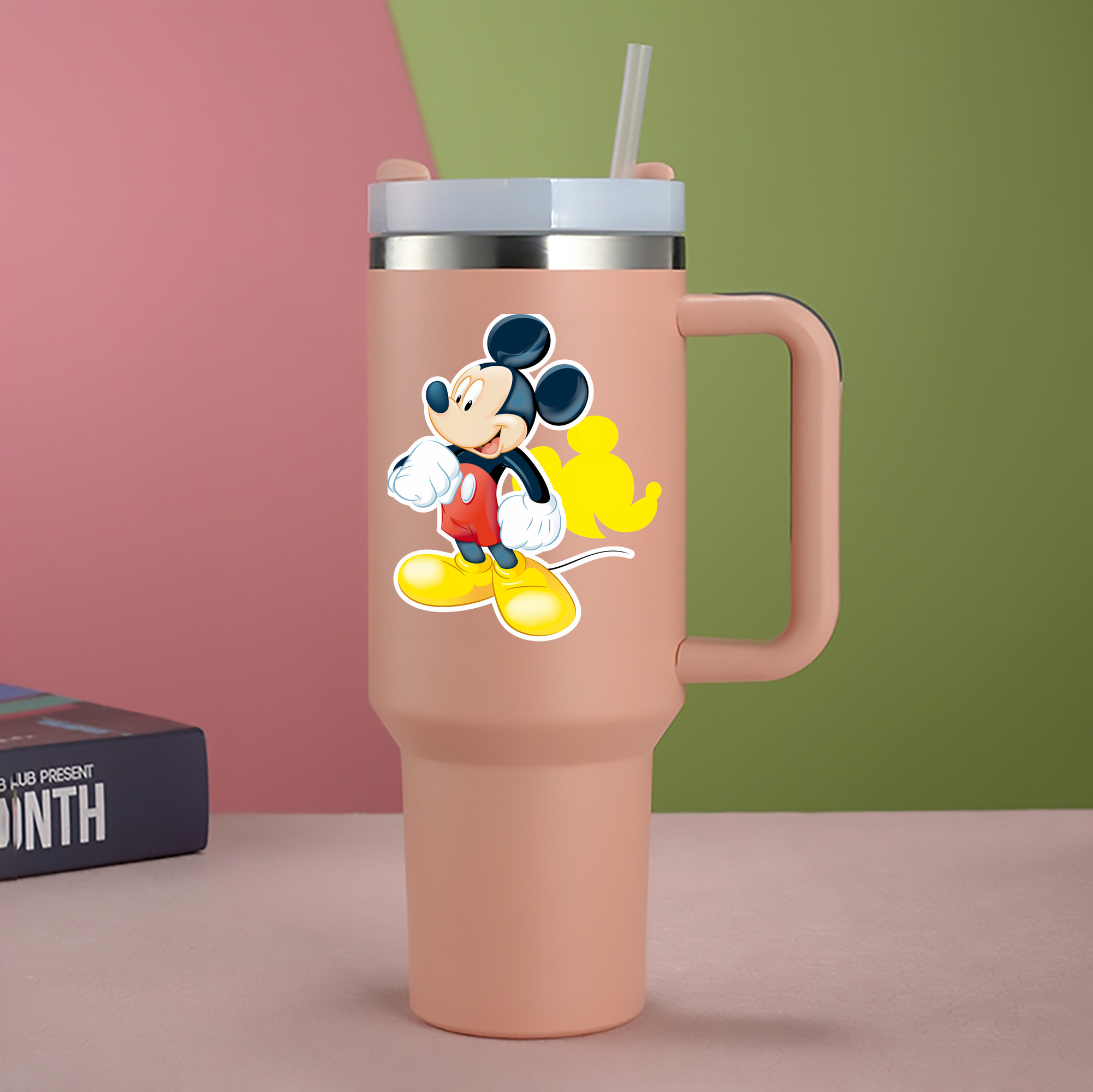 （画像用） ミッキーマウス Mickey Mouse 1200mL車用タンブラー - クリスタルステッカー（プラスチックストロー付き）