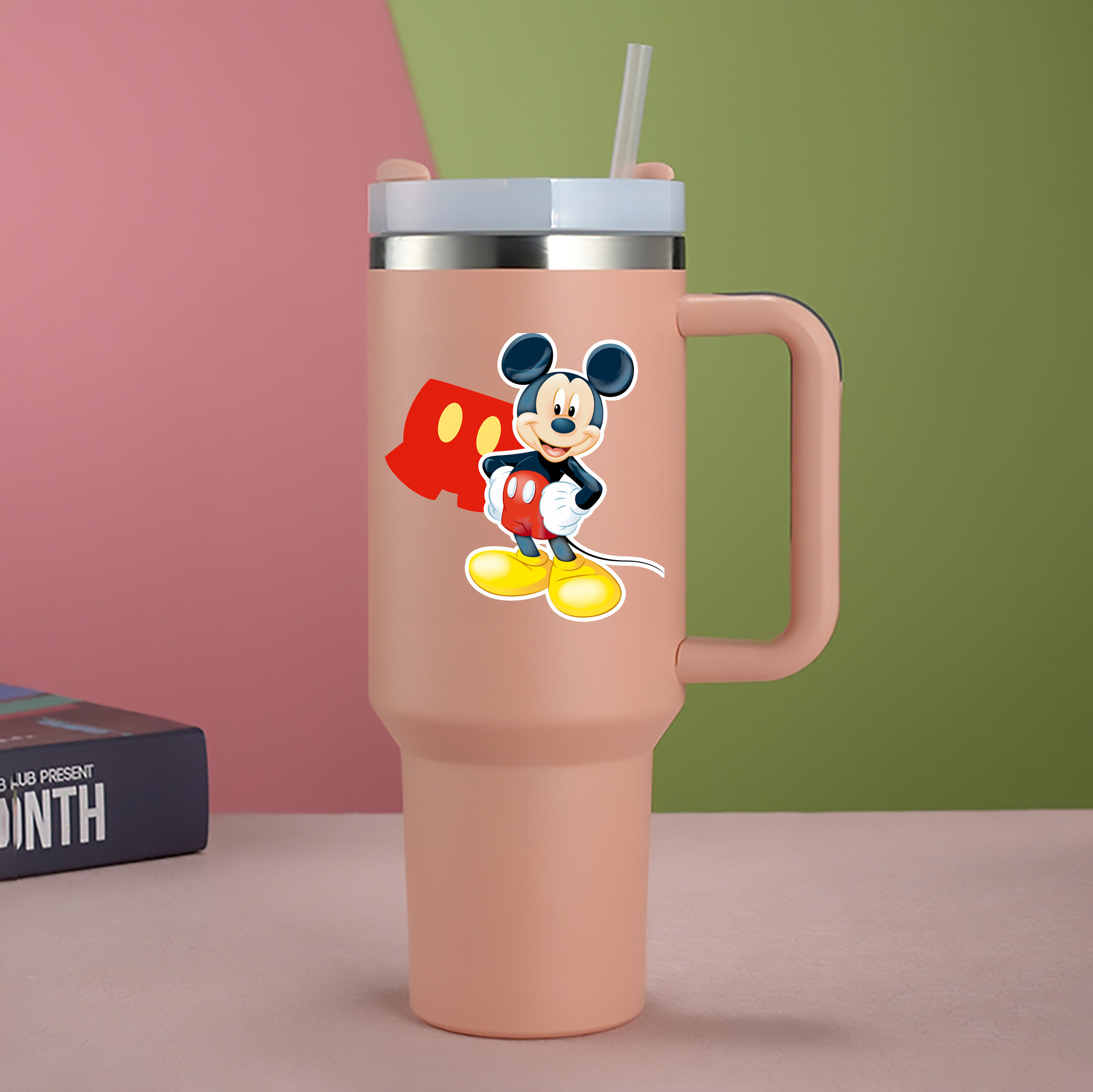 （画像用） ミッキーマウス Mickey Mouse 1200mL車用タンブラー - クリスタルステッカー（プラスチックストロー付き）