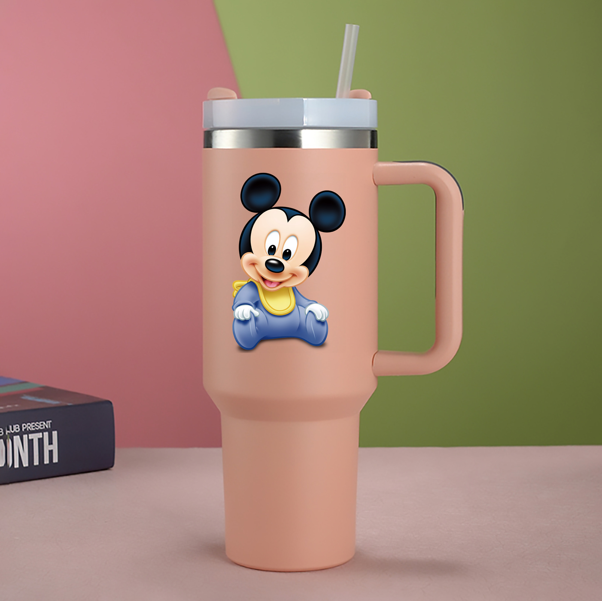 （画像用） ミッキーマウス Mickey Mouse 1200mL車用タンブラー - クリスタルステッカー（プラスチックストロー付き）