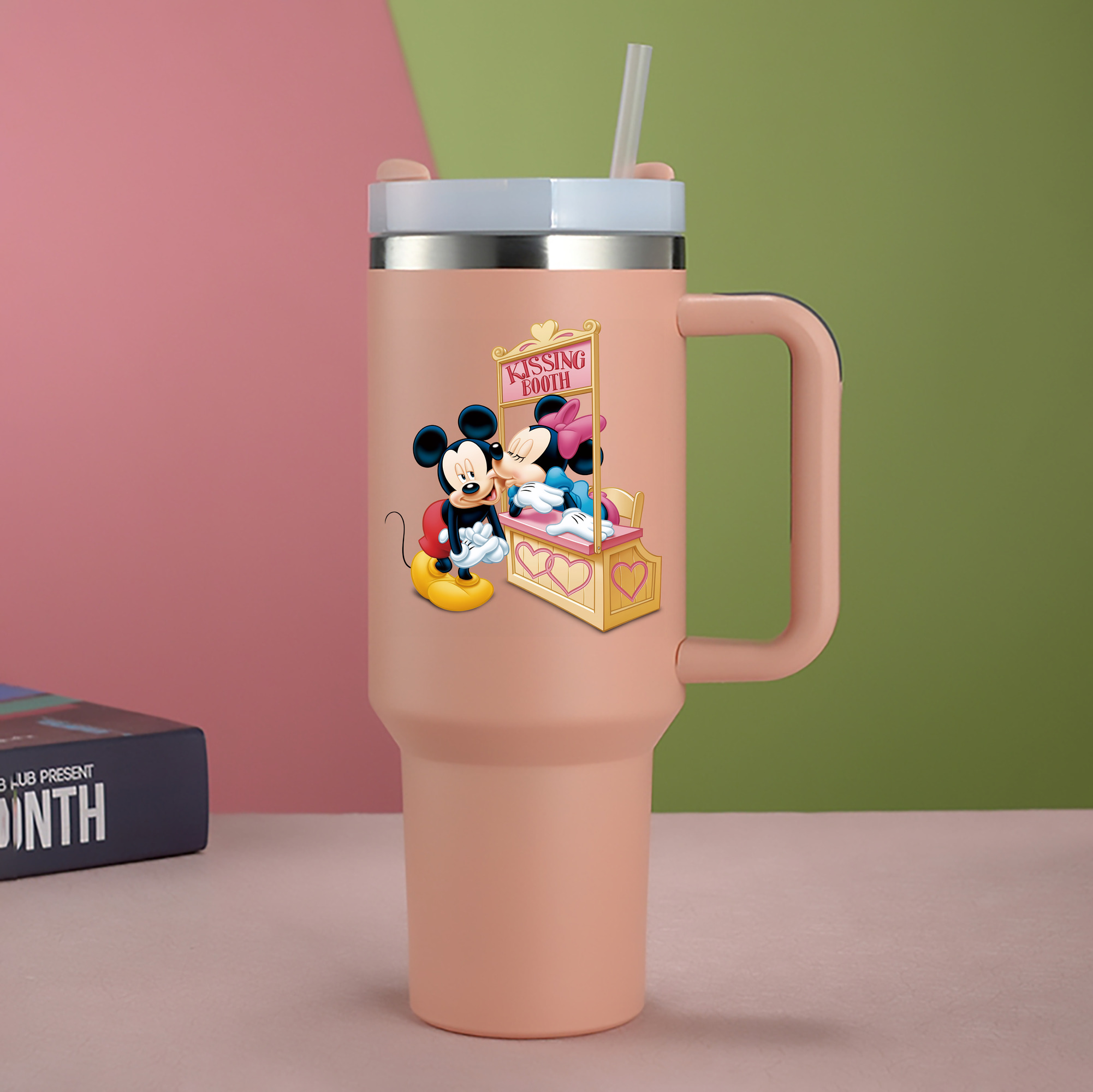 （画像用） ミッキーマウス Mickey Mouse 1200mL車用タンブラー - クリスタルステッカー（プラスチックストロー付き）