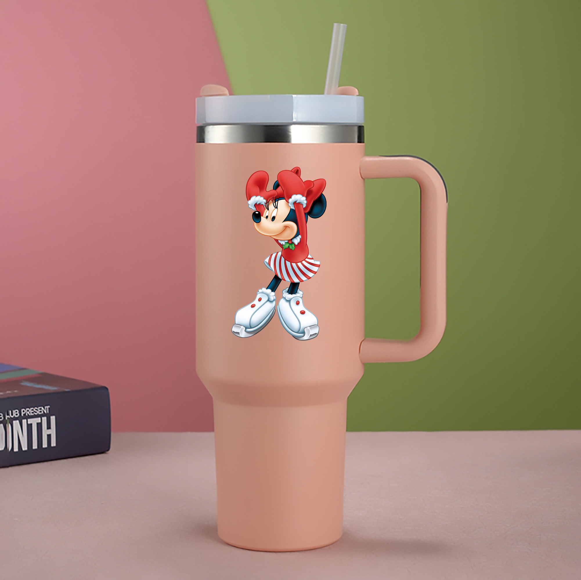 （画像用） ミッキーマウス Mickey Mouse 1200mL車用タンブラー - クリスタルステッカー（プラスチックストロー付き）