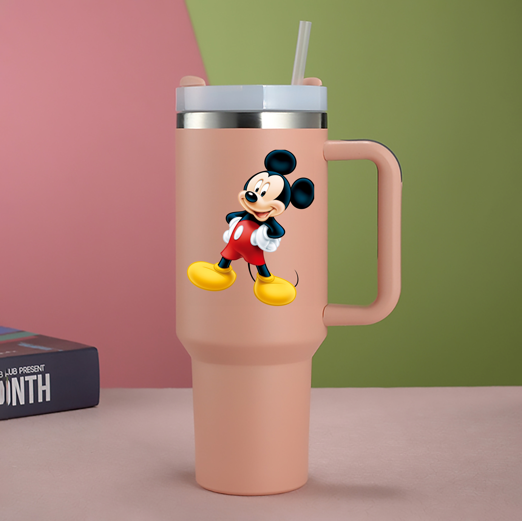 （画像用） ミッキーマウス Mickey Mouse 1200mL車用タンブラー - クリスタルステッカー（プラスチックストロー付き）