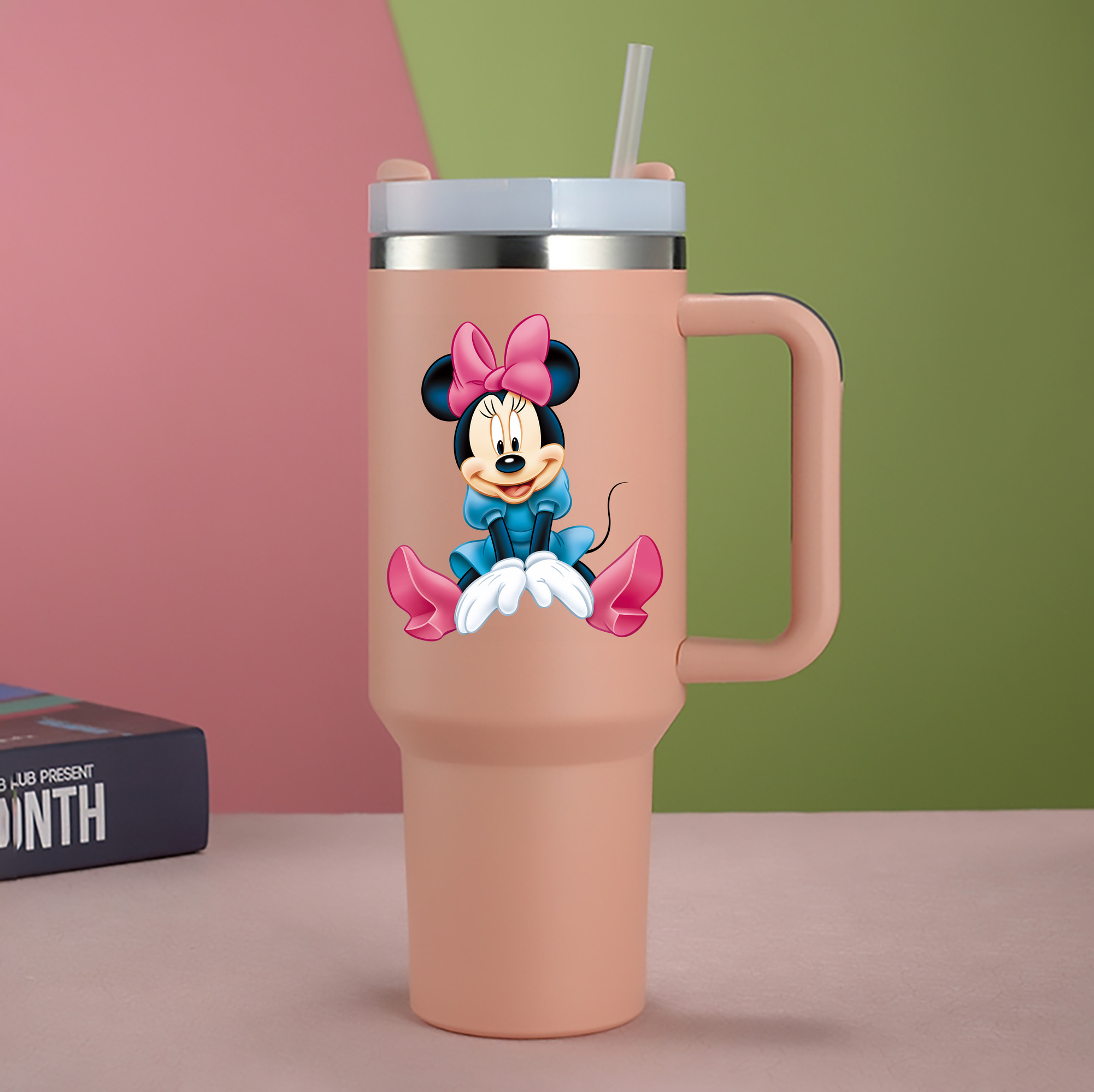 （画像用） ミッキーマウス Mickey Mouse 1200mL車用タンブラー - クリスタルステッカー（プラスチックストロー付き）