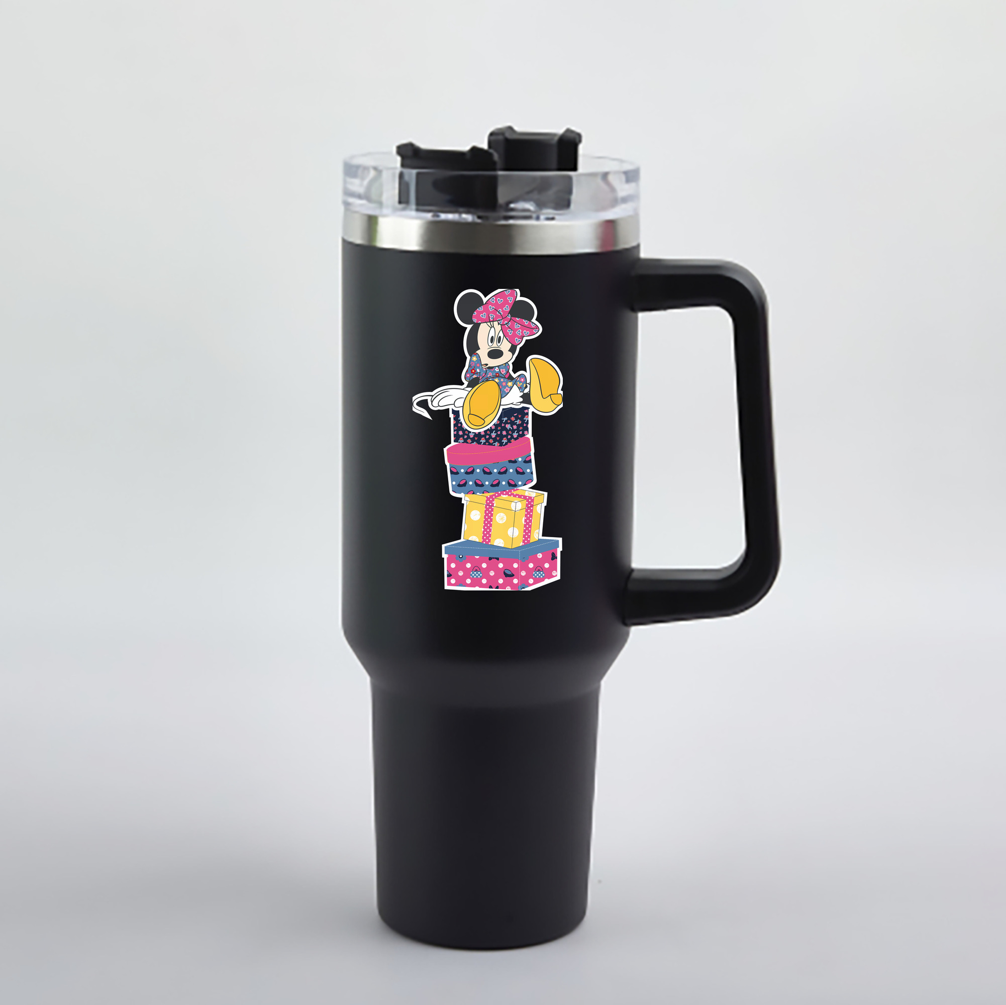 （画像用） ミッキーマウス Mickey Mouse 1200mL車用タンブラー - クリスタルステッカー（プラスチックストロー付き）