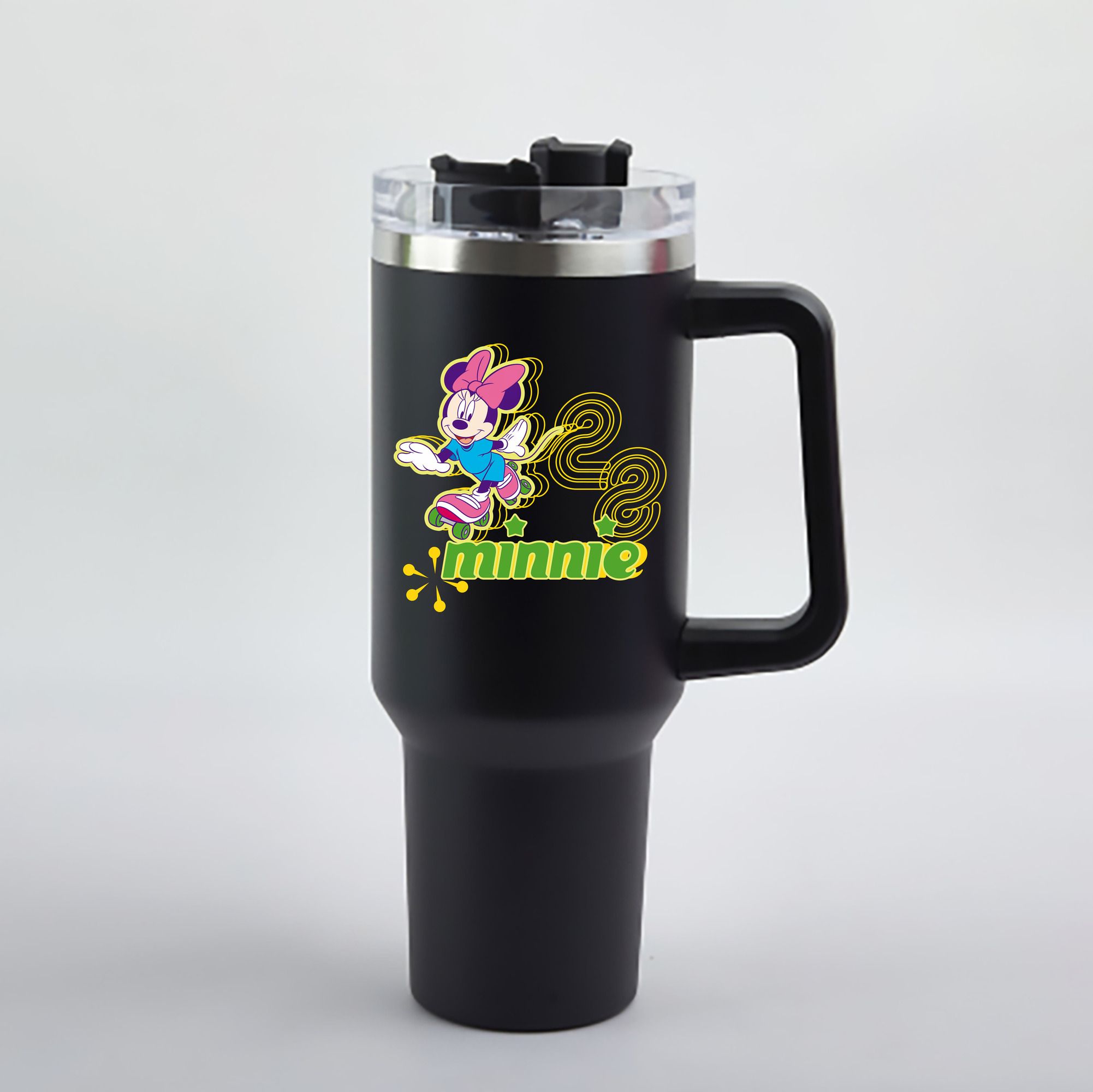 ミッキーマウス Mickey Mouse 1200mL車用タンブラー - クリスタルステッカー（プラスチックストロー付き）