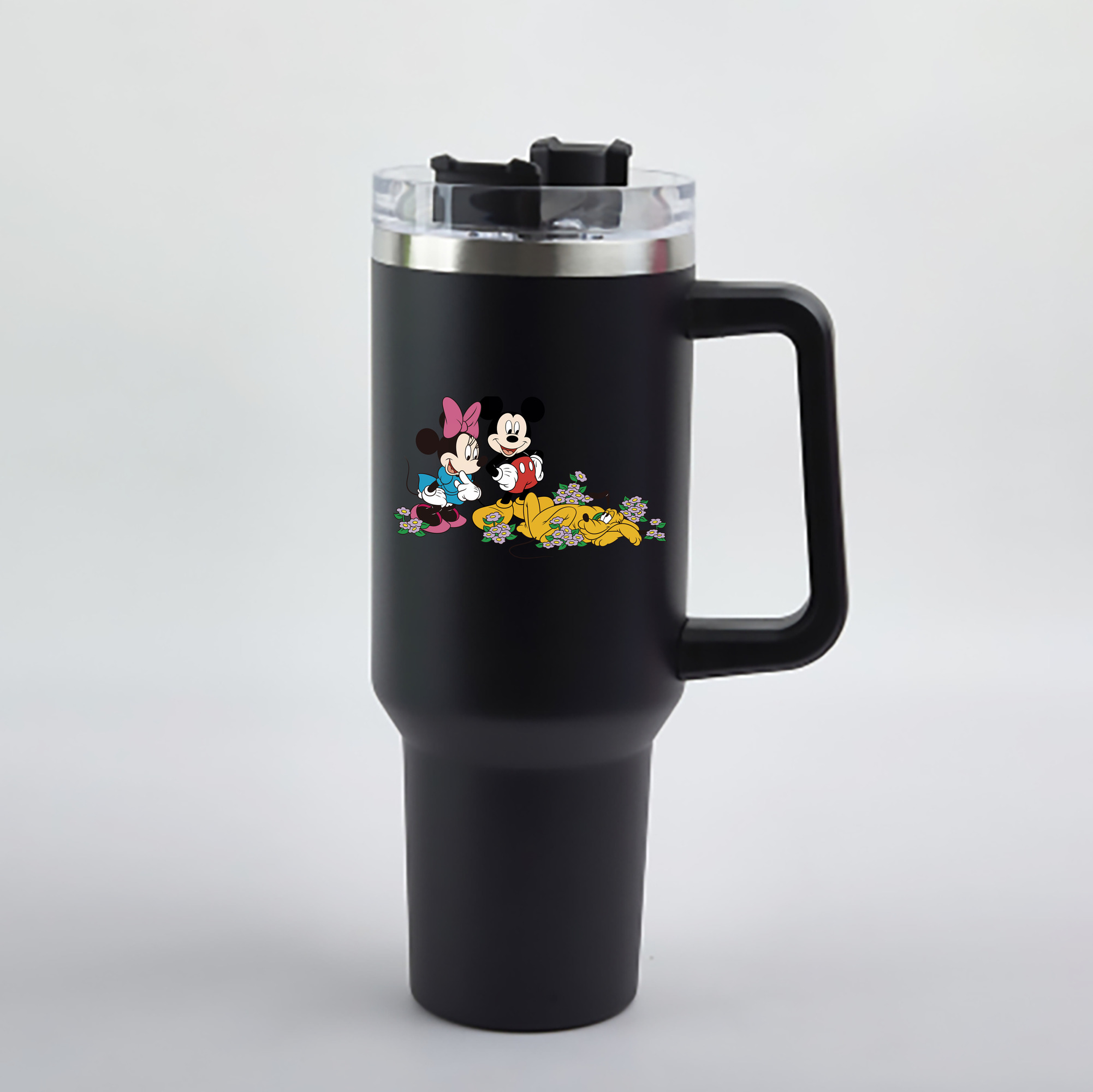 （画像用） ミッキーマウス Mickey Mouse 1200mL車用タンブラー - クリスタルステッカー（プラスチックストロー付き）