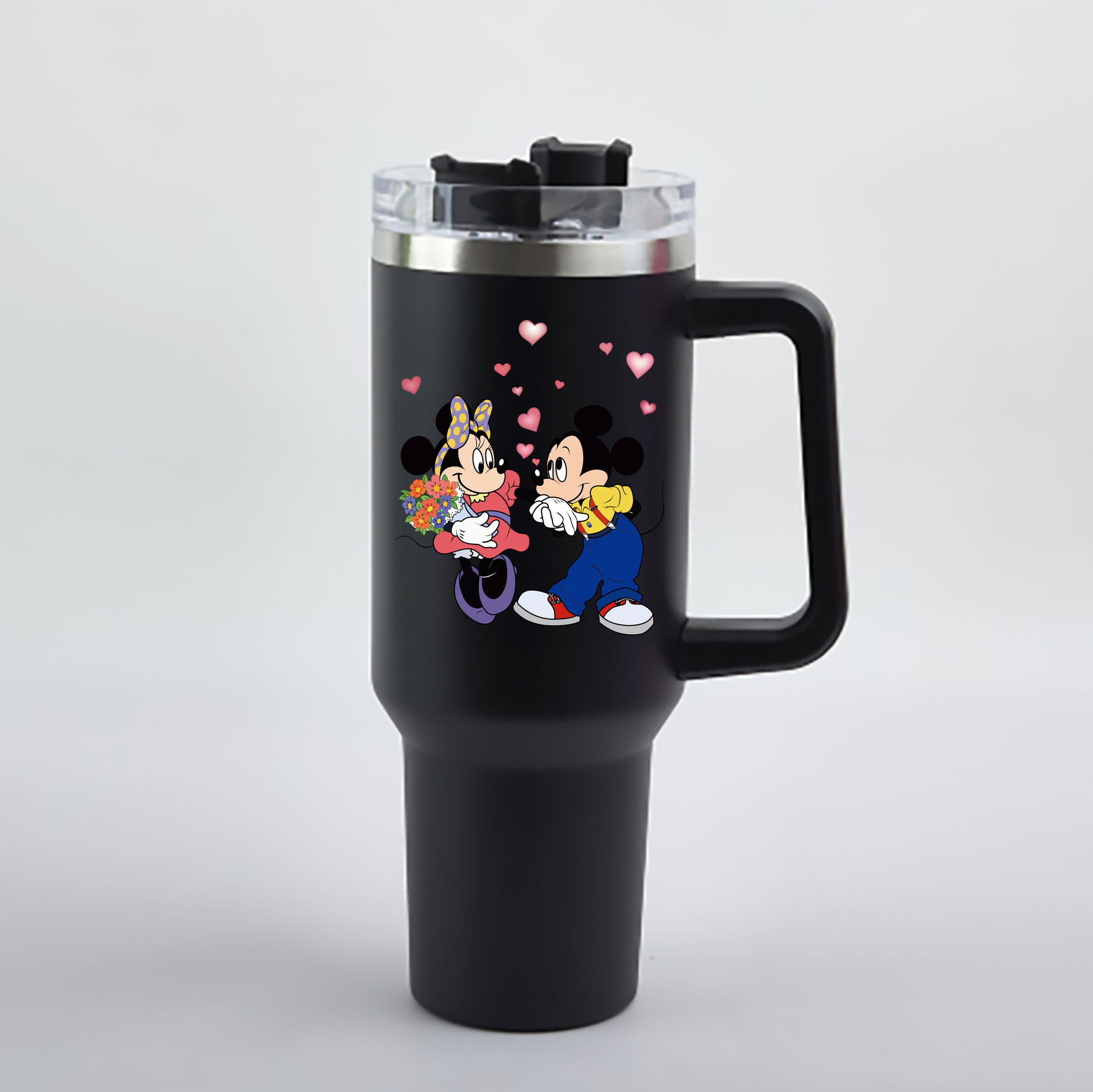 （画像用） ミッキーマウス Mickey Mouse 1200mL車用タンブラー - クリスタルステッカー（プラスチックストロー付き）