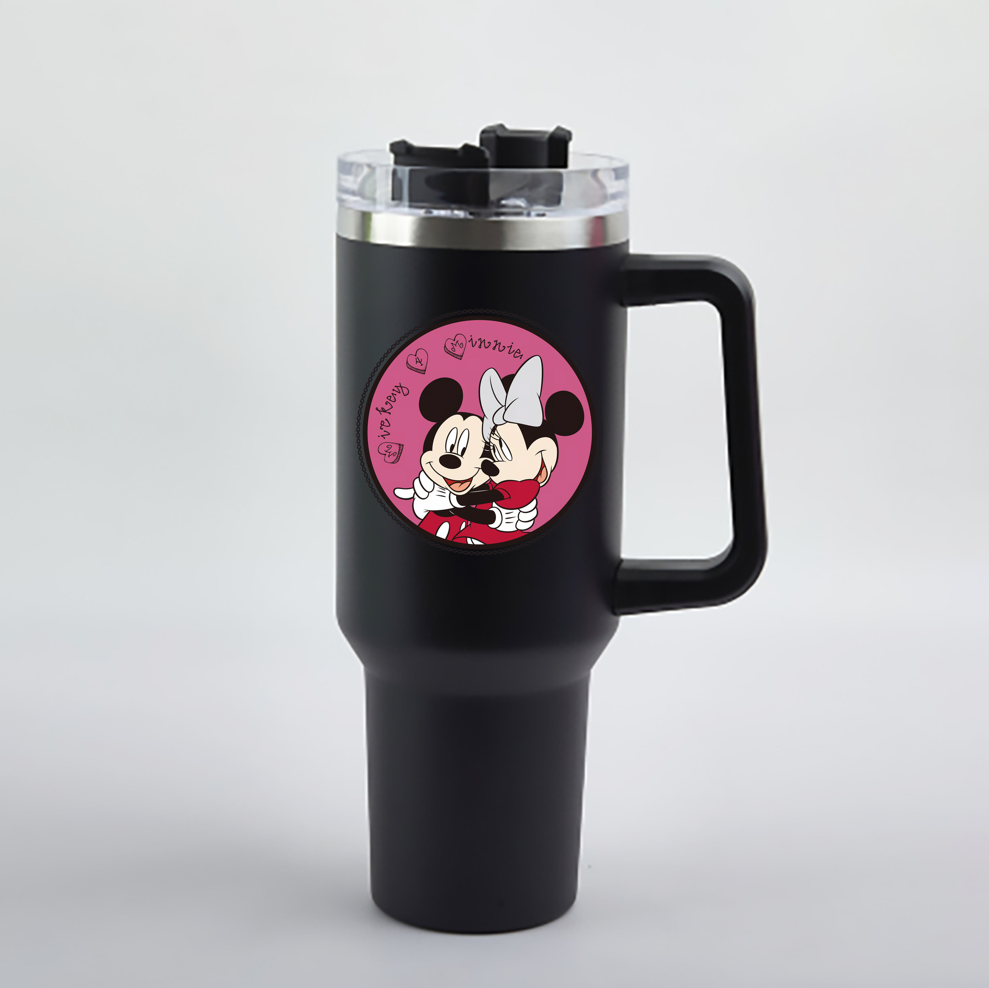 （画像用） ミッキーマウス Mickey Mouse 1200mL車用タンブラー - クリスタルステッカー（プラスチックストロー付き）